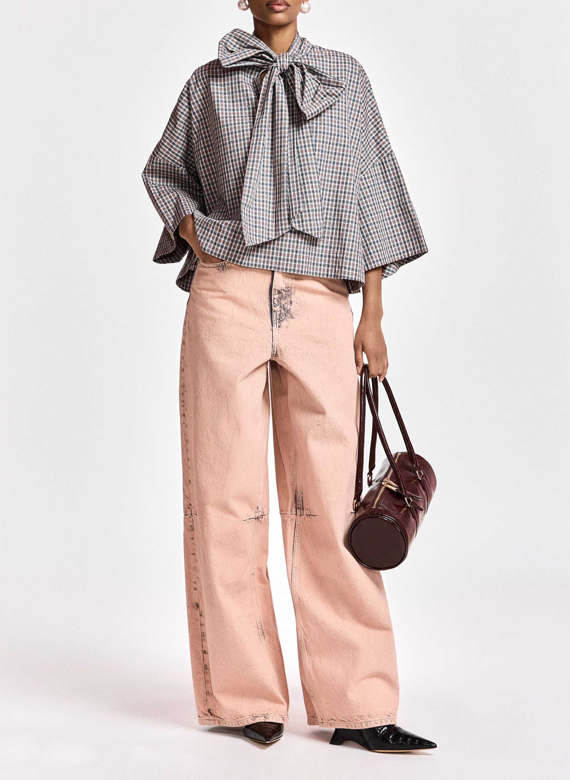 Oversize cotton collar lavallière top ESSENTIEL ANTWERP Grey