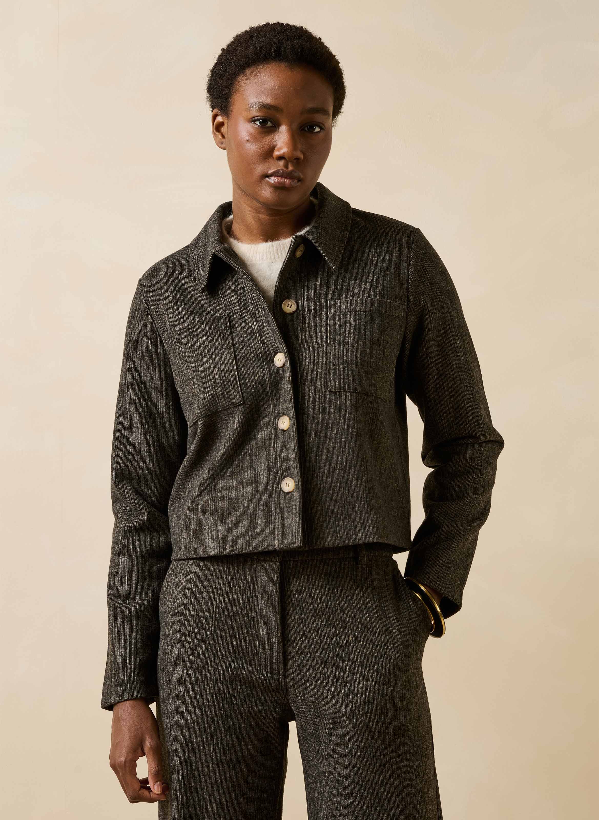 Short velvet effect jacket LA FEE MARABOUTEE Brown
