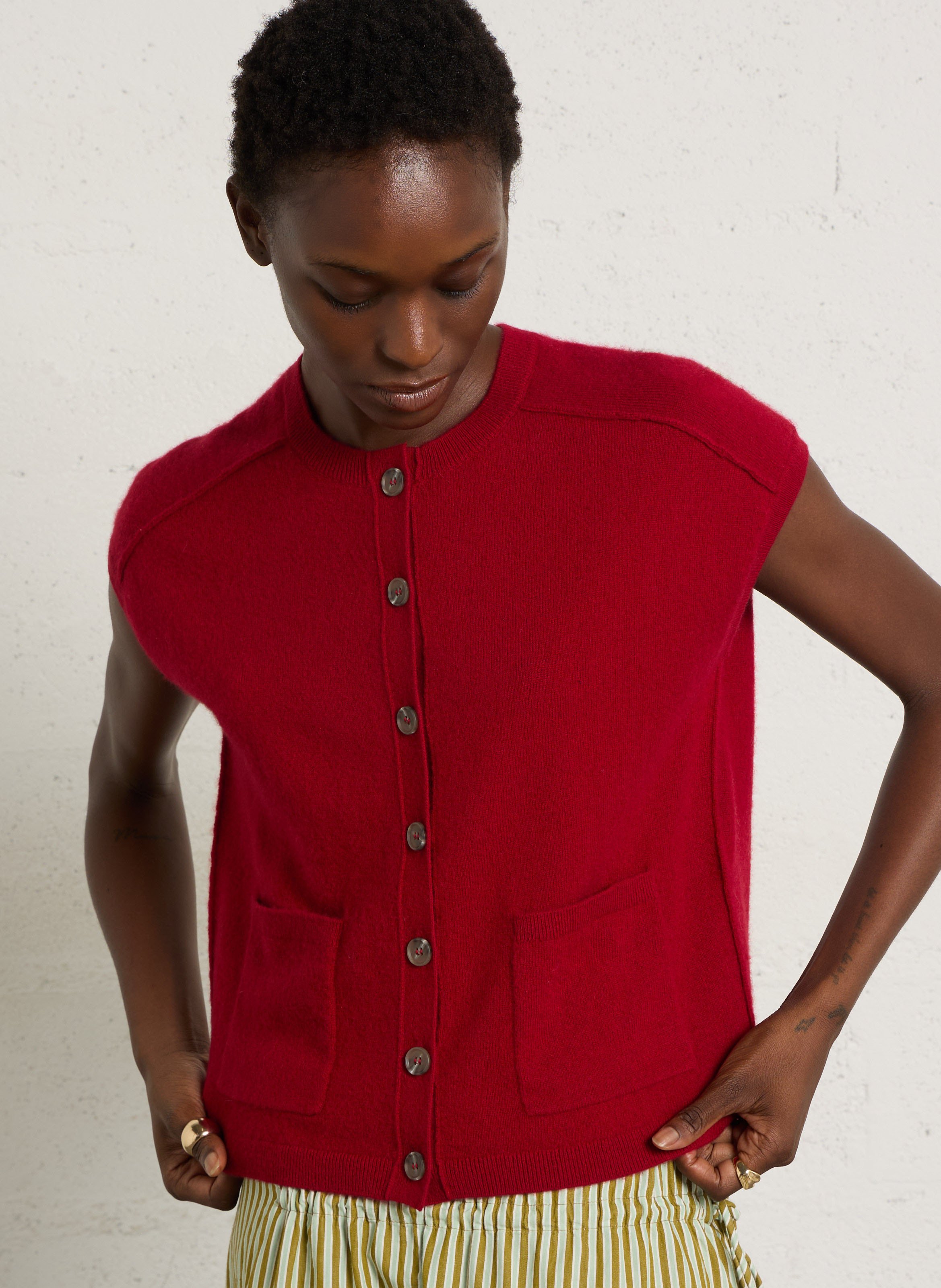 Round-neck cashmere cardigan MAISON 123 Red