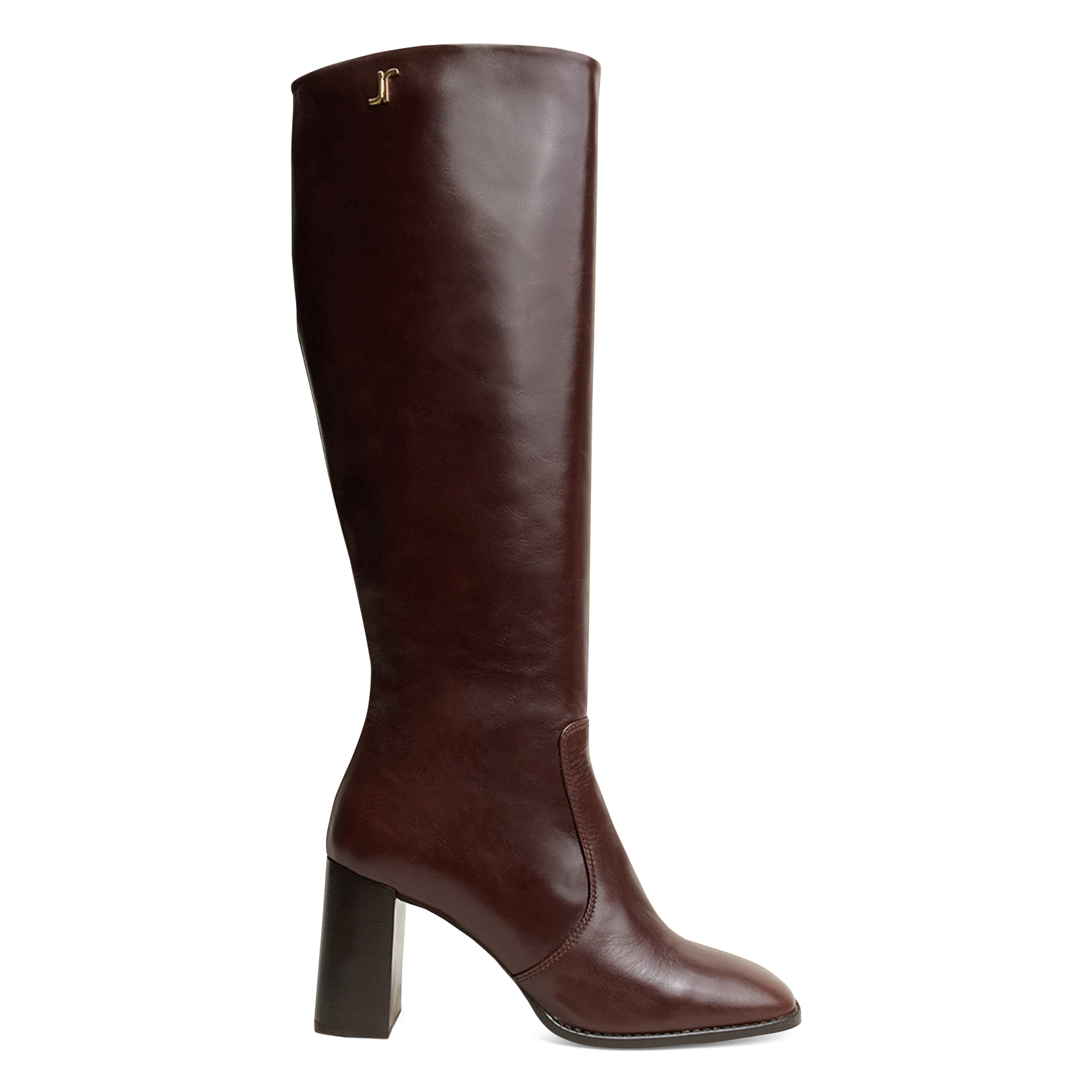 Leather heeled boots with monogram details JONAK Brown