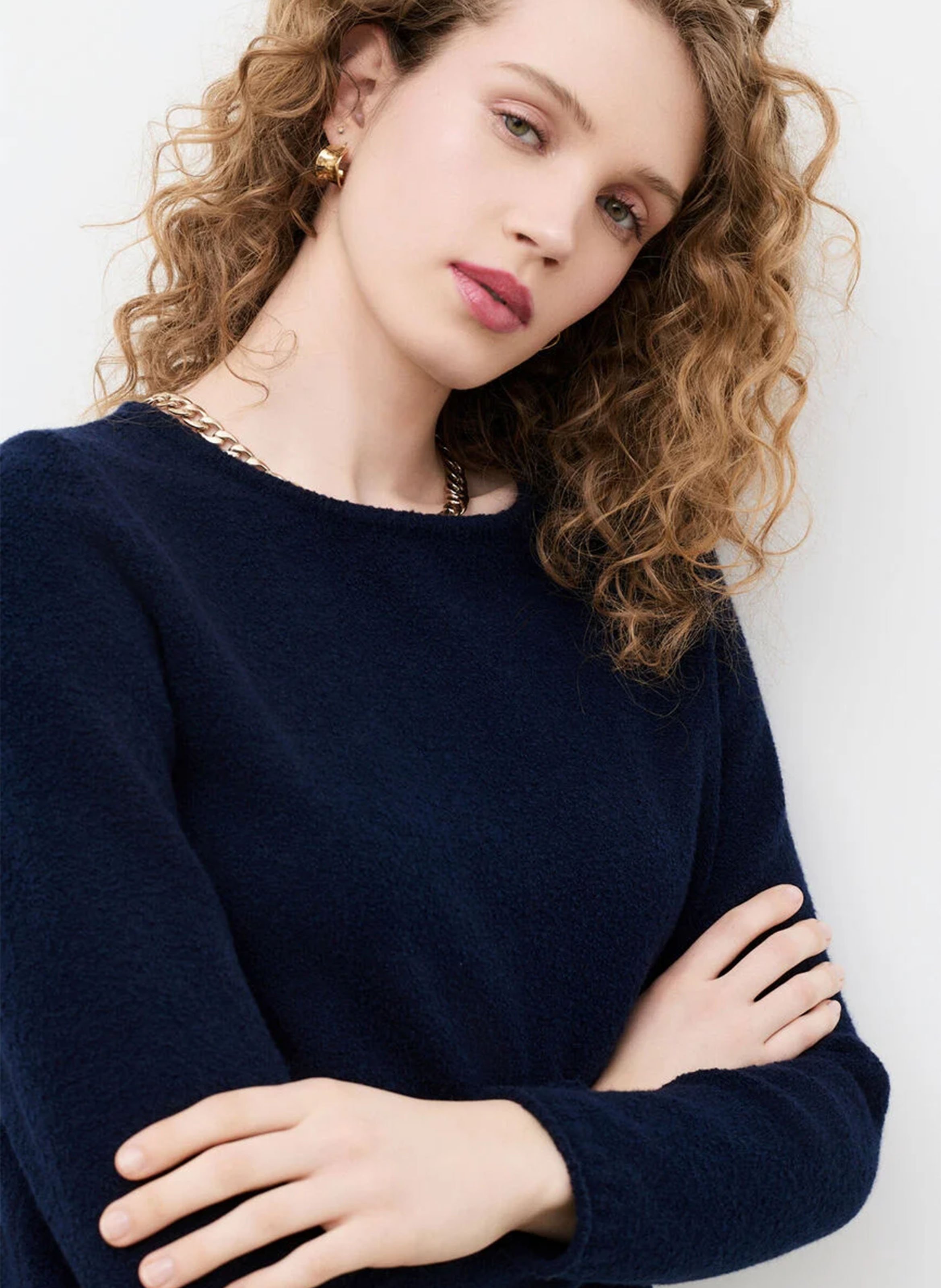 Straight cut boat neck solid color sweater CAROLL Blue