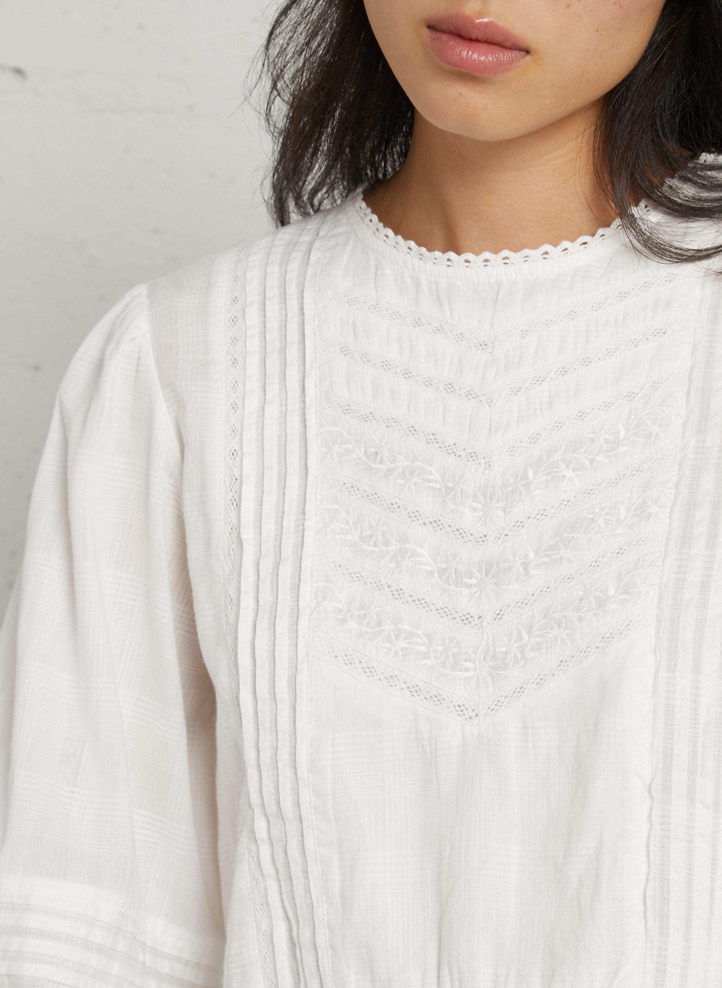 Blouse droite à broderie en coton MAISON HOTEL Blanc