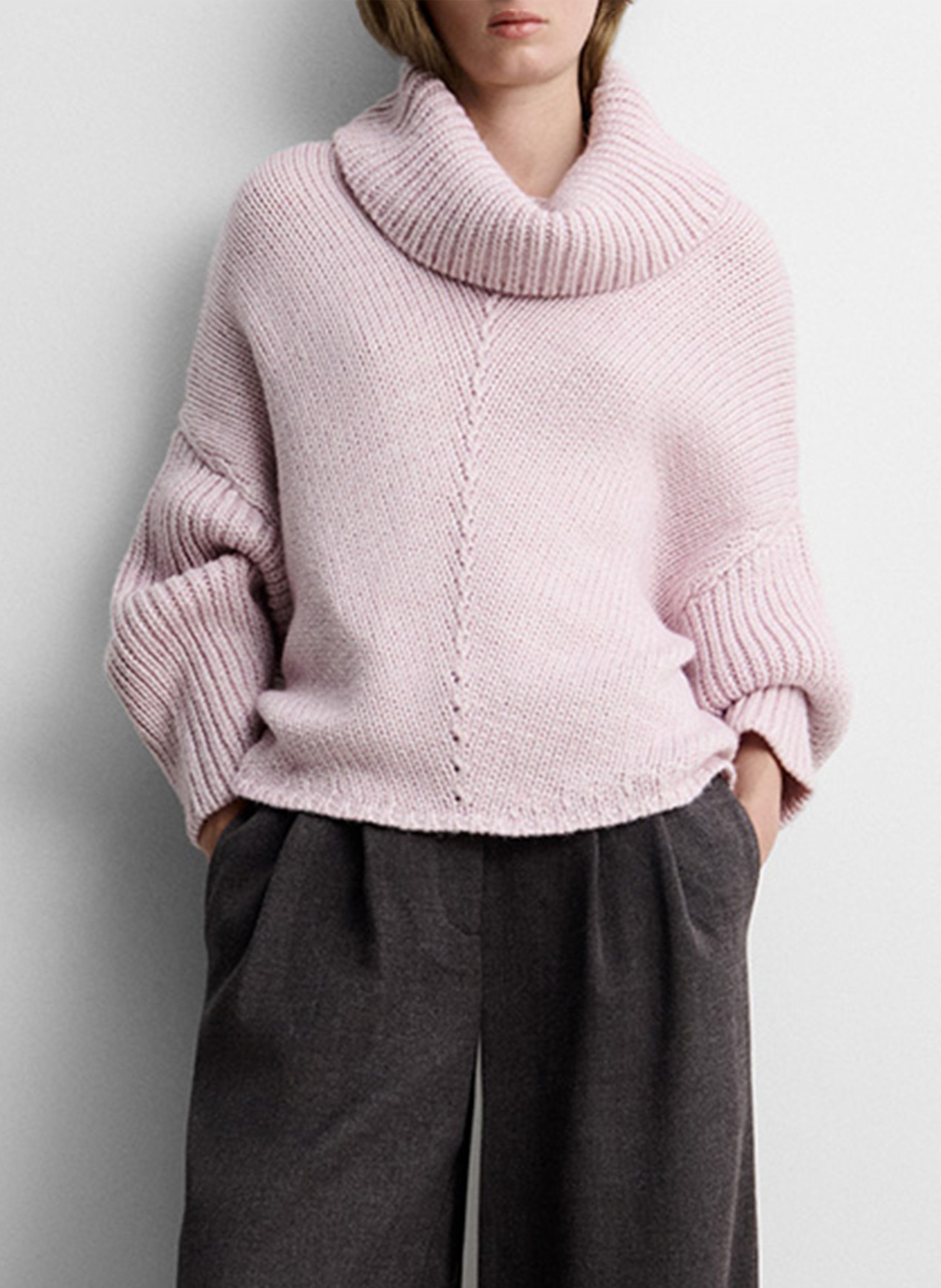 Pull col roulé ample uni SIMORRA Rose