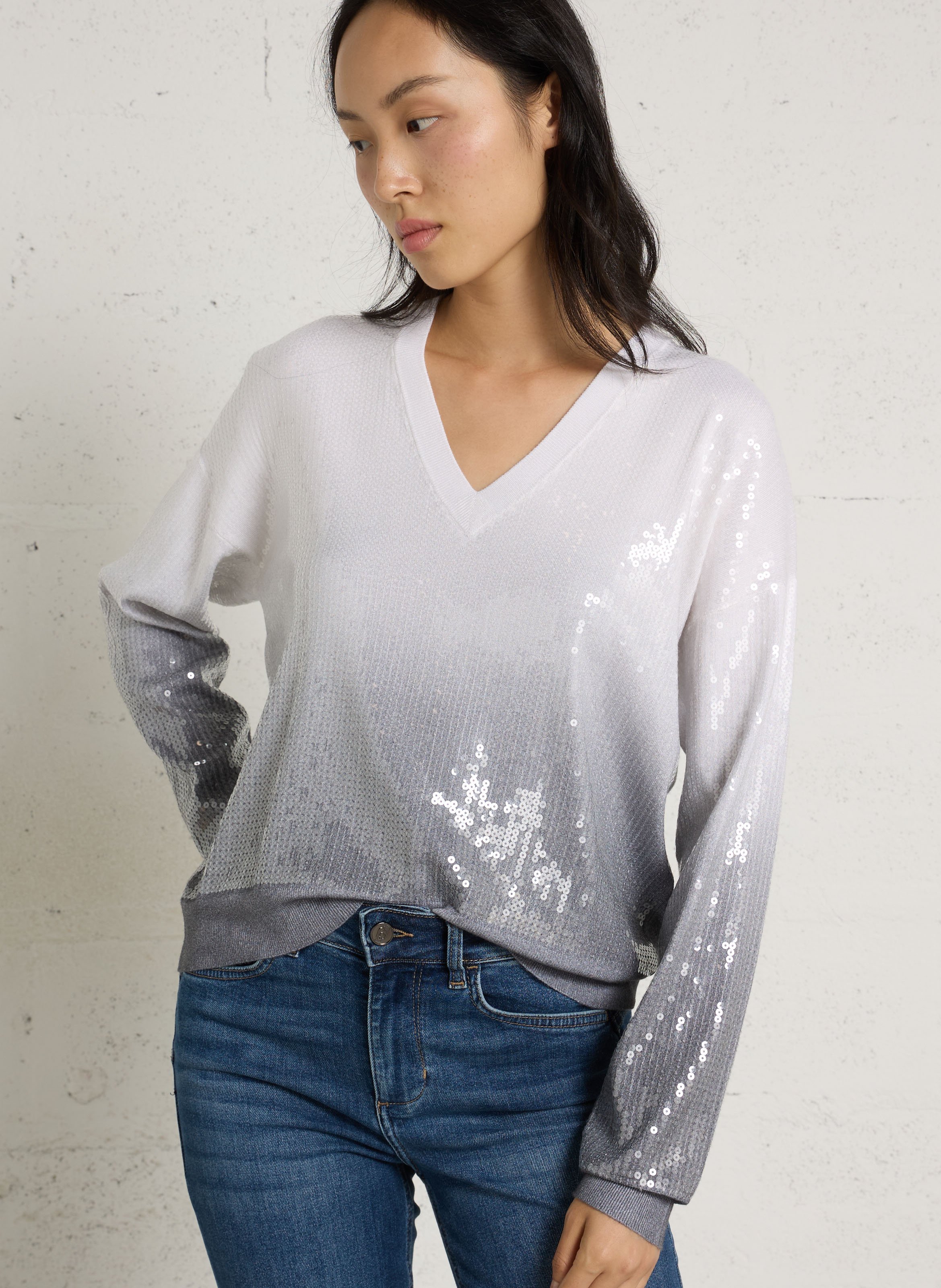 Oversized V-neck sequin sweater LIU JO Grey