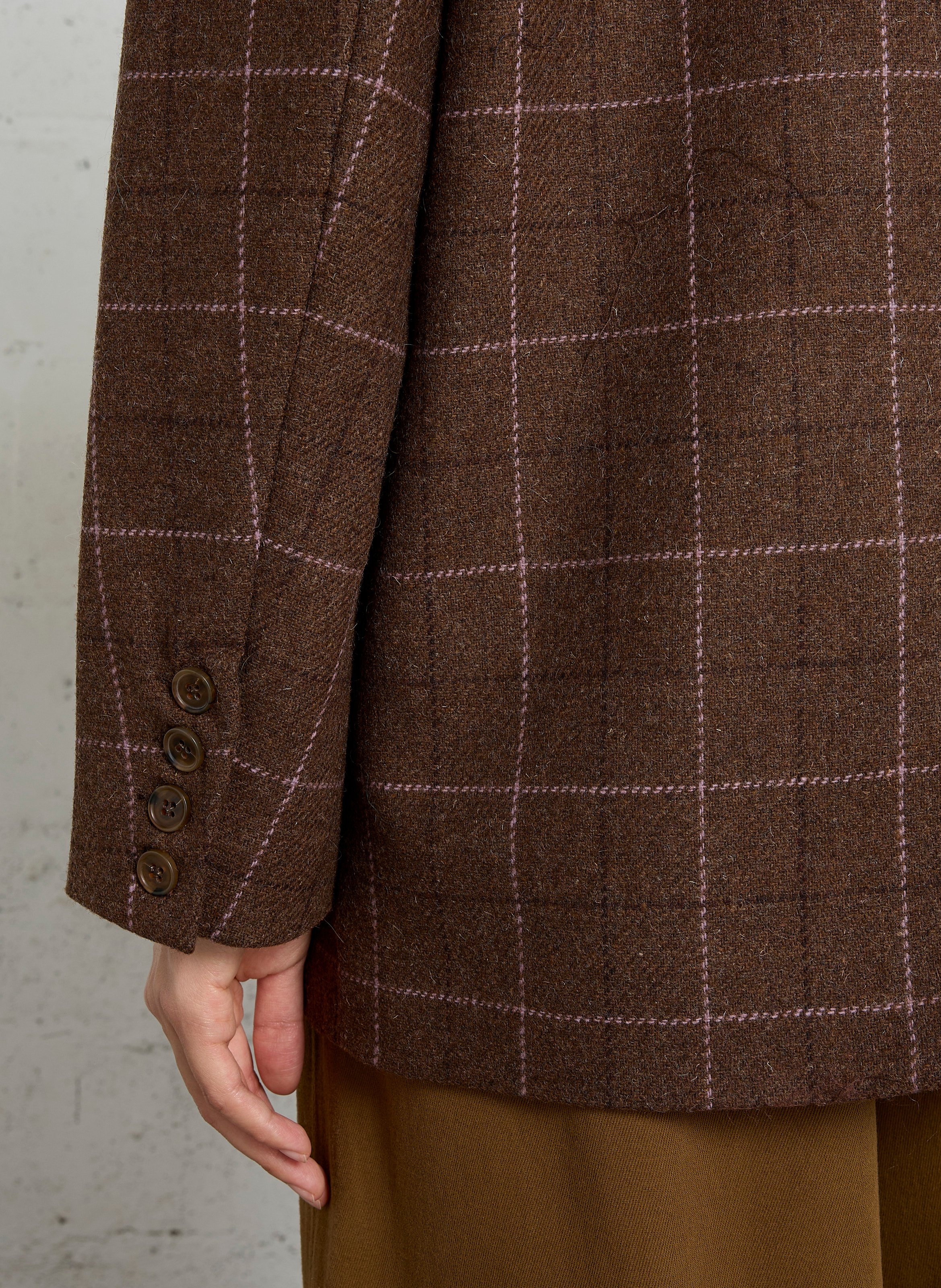 Weite Wollkarojacke mit Reverskragen DES PETITS HAUTS Braun