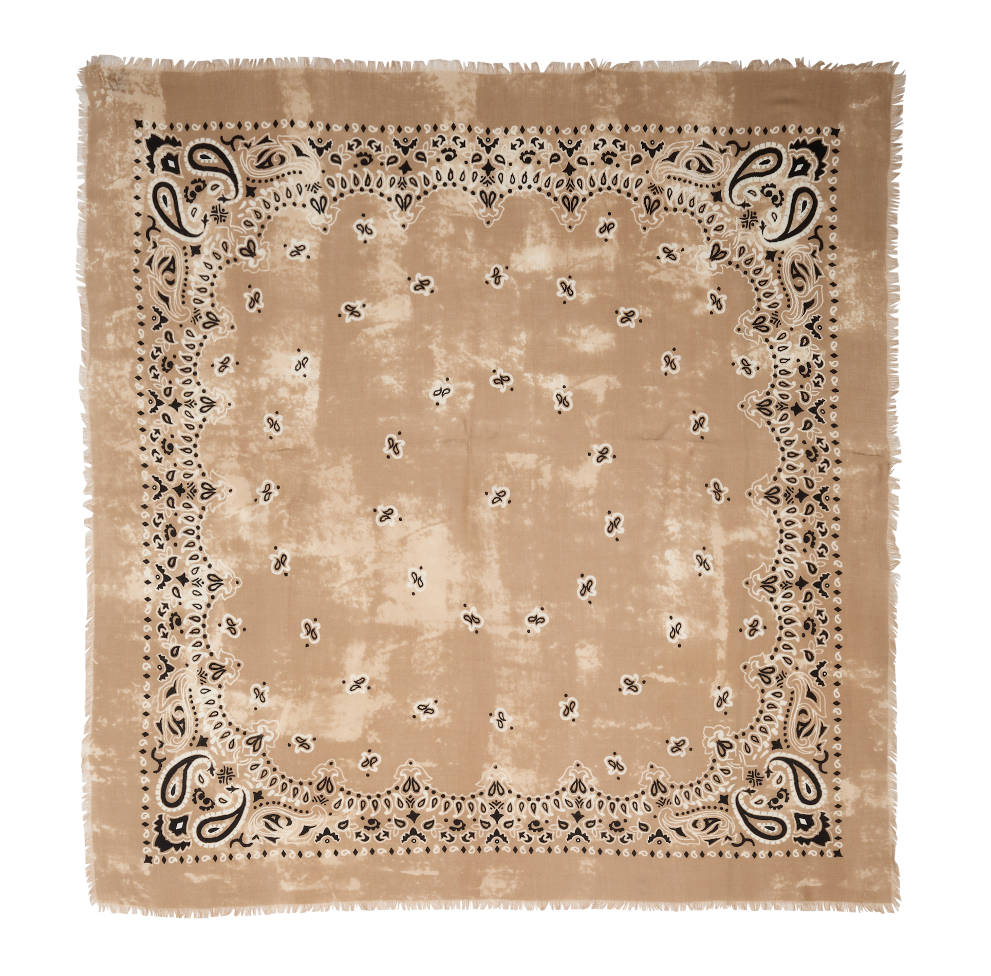 Printed wool scarf with fringes DESTIN Beige