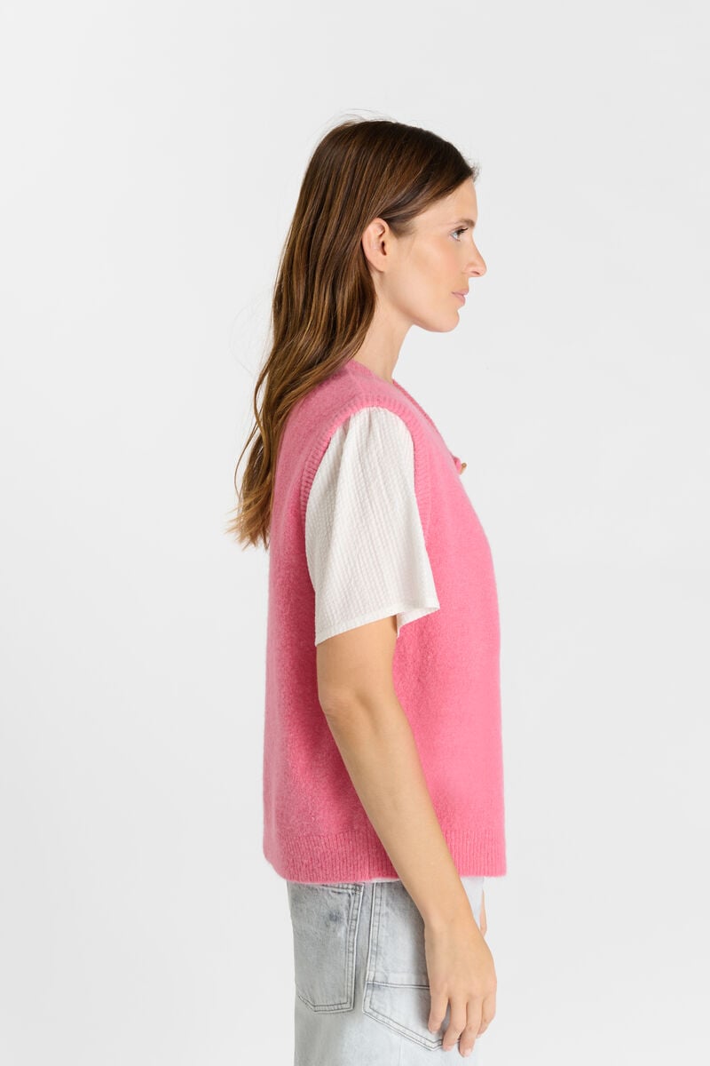 Round neck buttoned cardigan LE TEMPS DES CERISES Pink