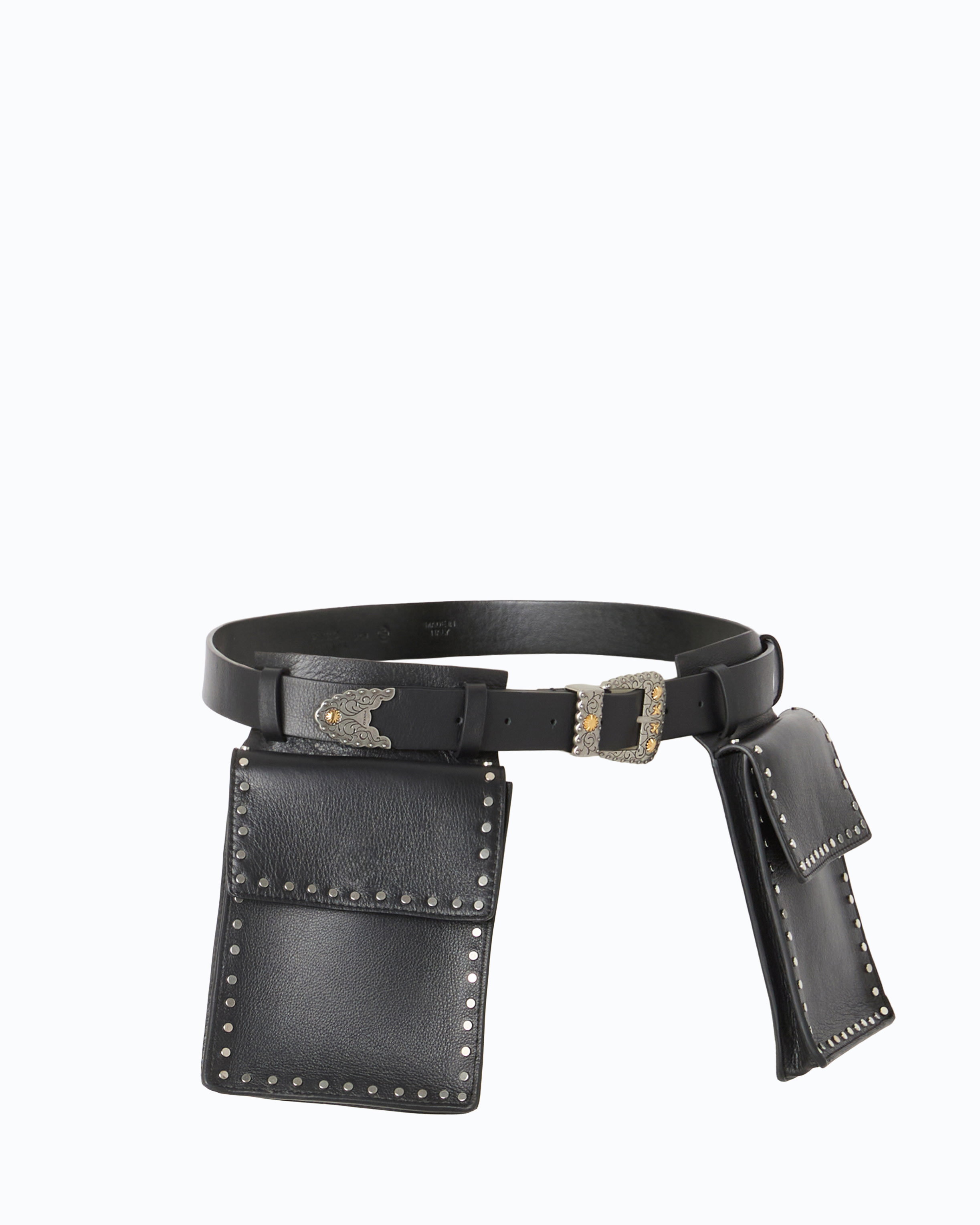 Western leather belt with storage pockets, 3 cm PINKO Black