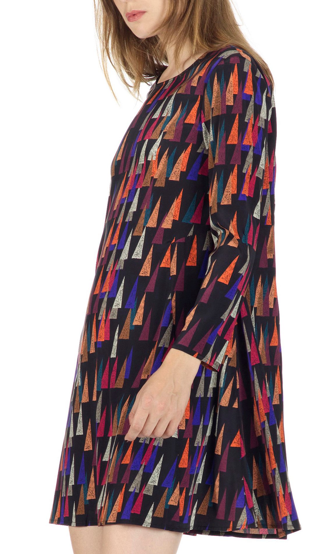 Robe courte évasée et imprimée en soie ATTIC AND BARN Noir