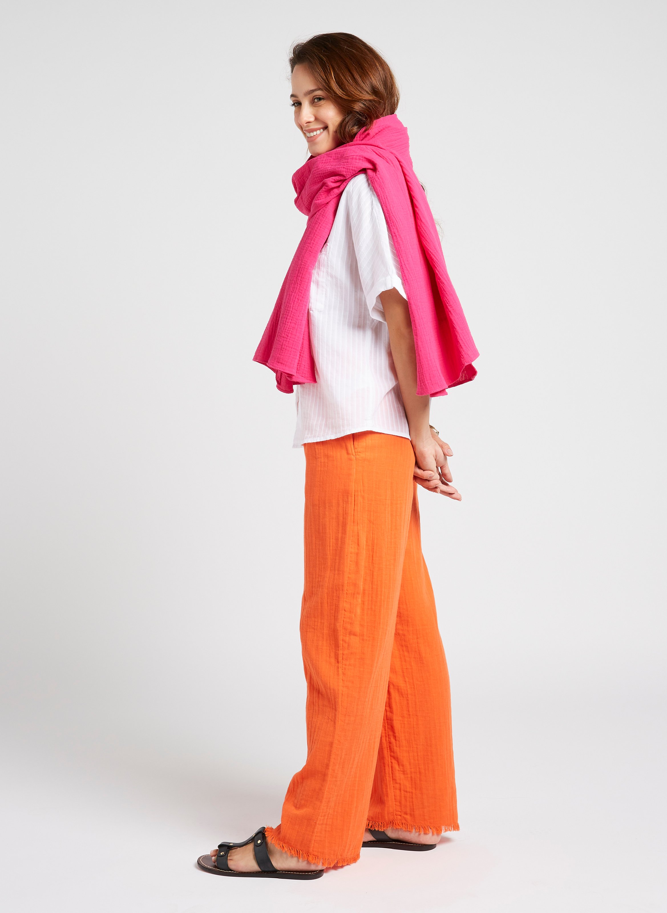 Rectangular textured cotton floaty scarf PIECES Purple