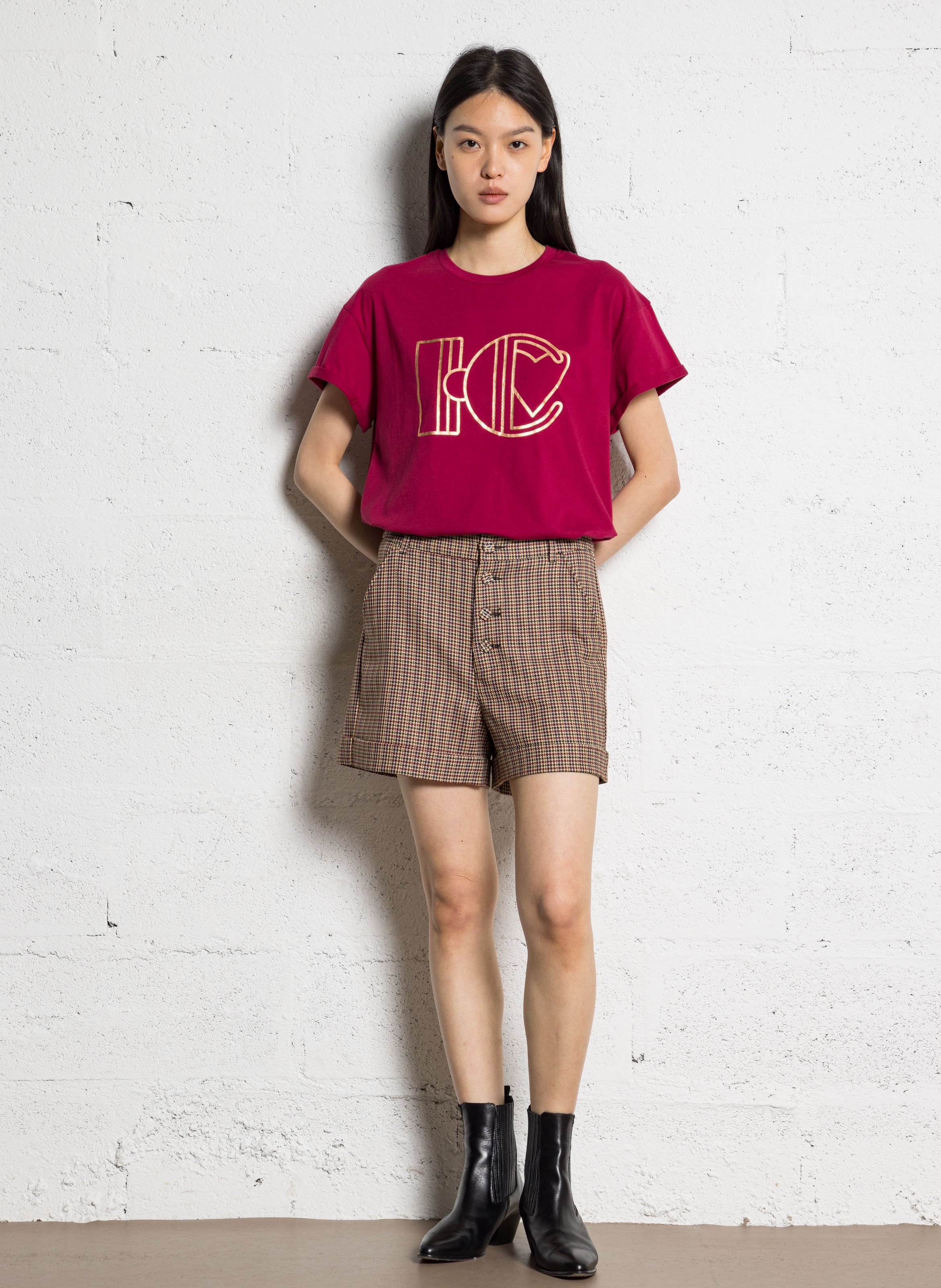 Straight skirt houndstooth pattern I CODE Pink