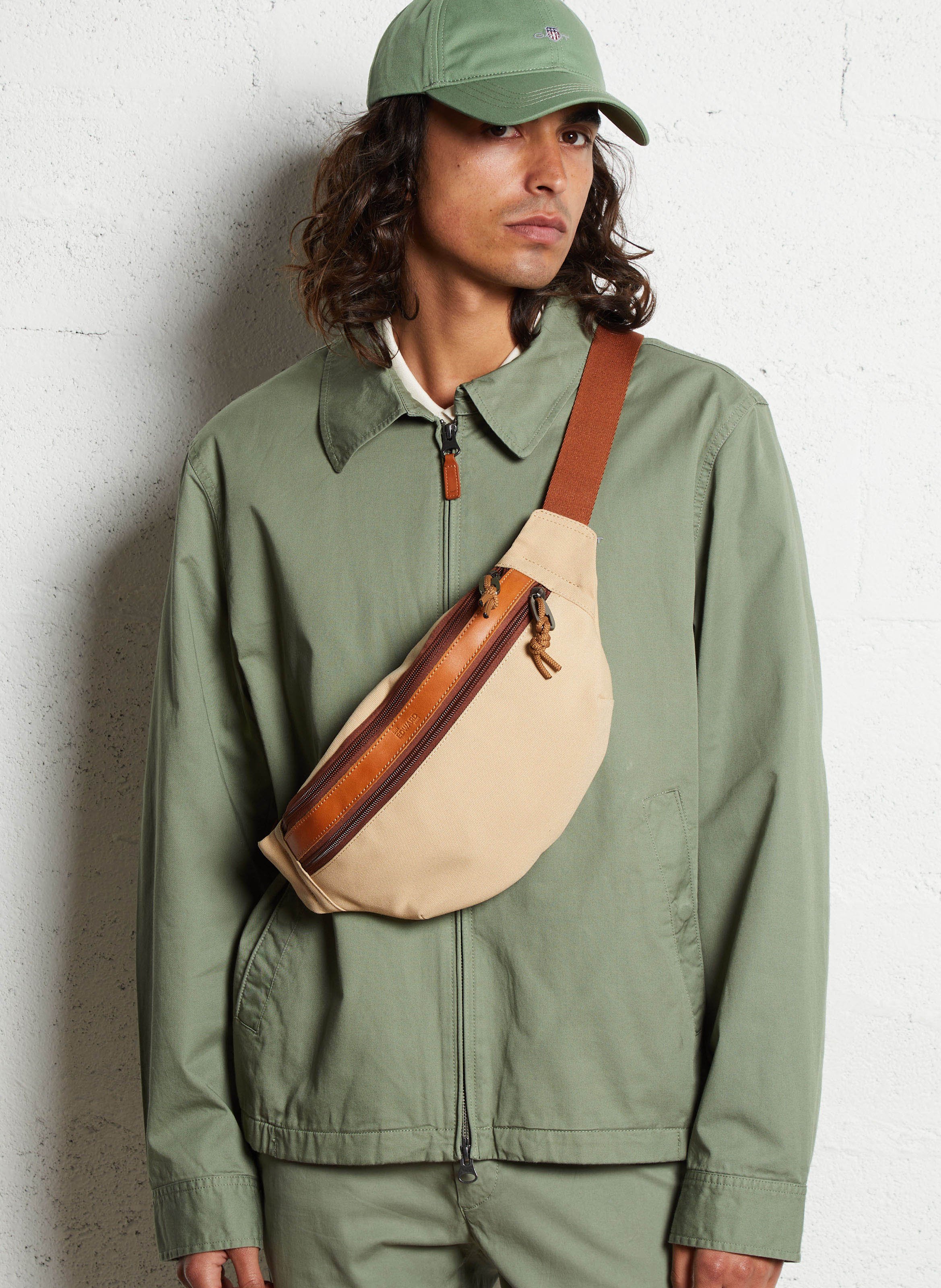 Two-tone leather blend bum bag SIR EDWARD Brown