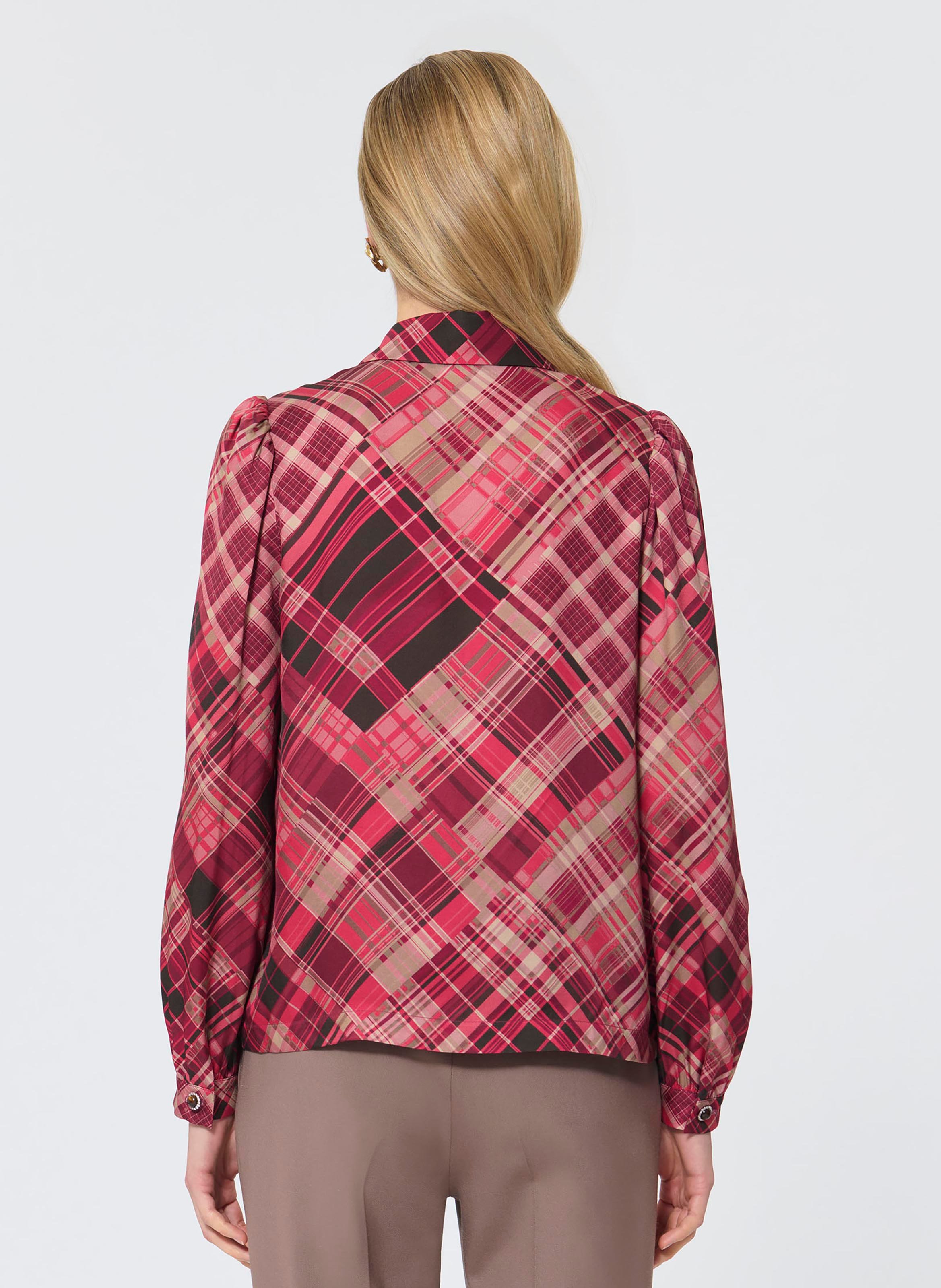 Top con collo a polo stampa a quadri TARA JARMON Rosa