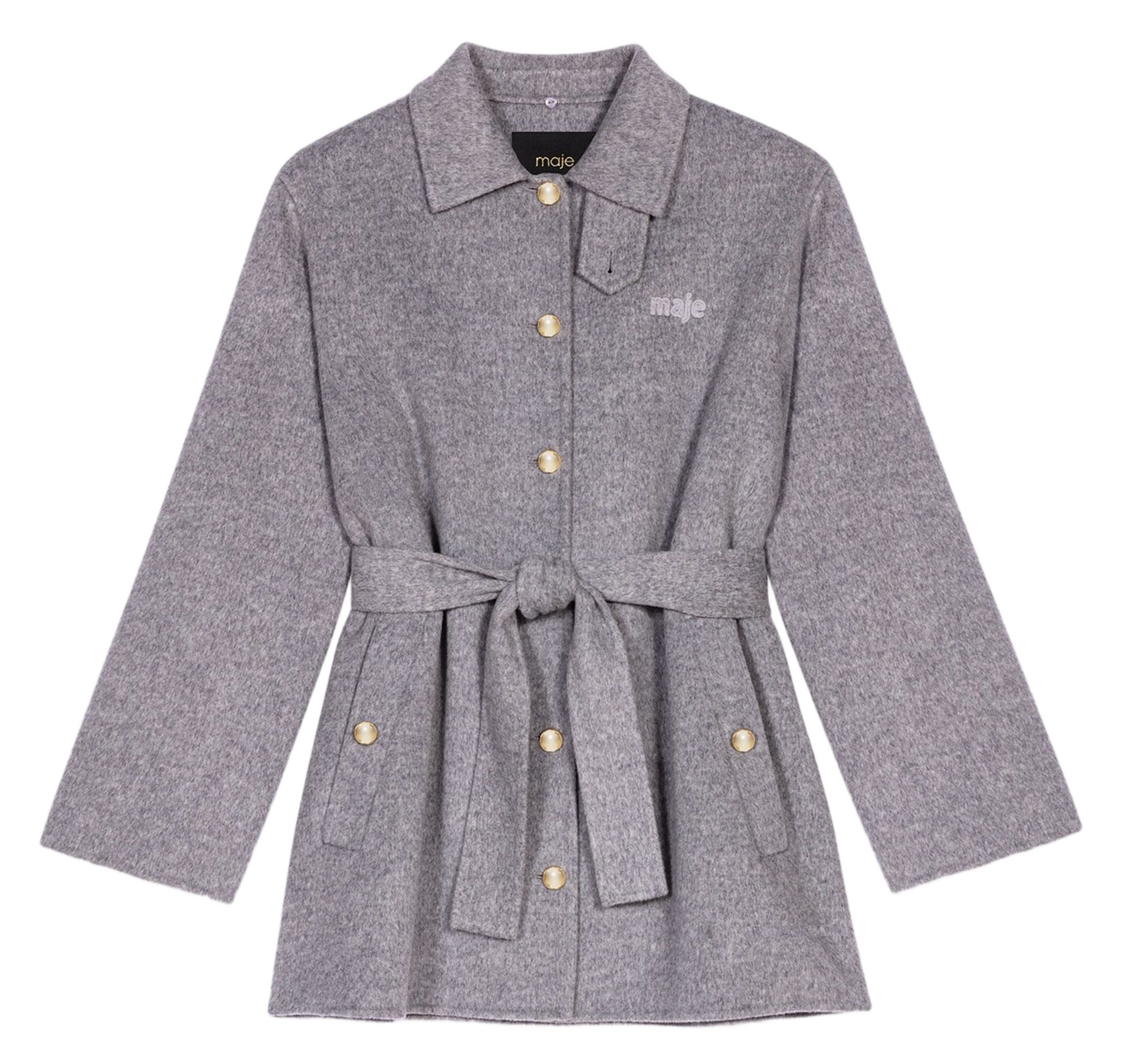 Manteau droit en laine mélangée MAJE Gris