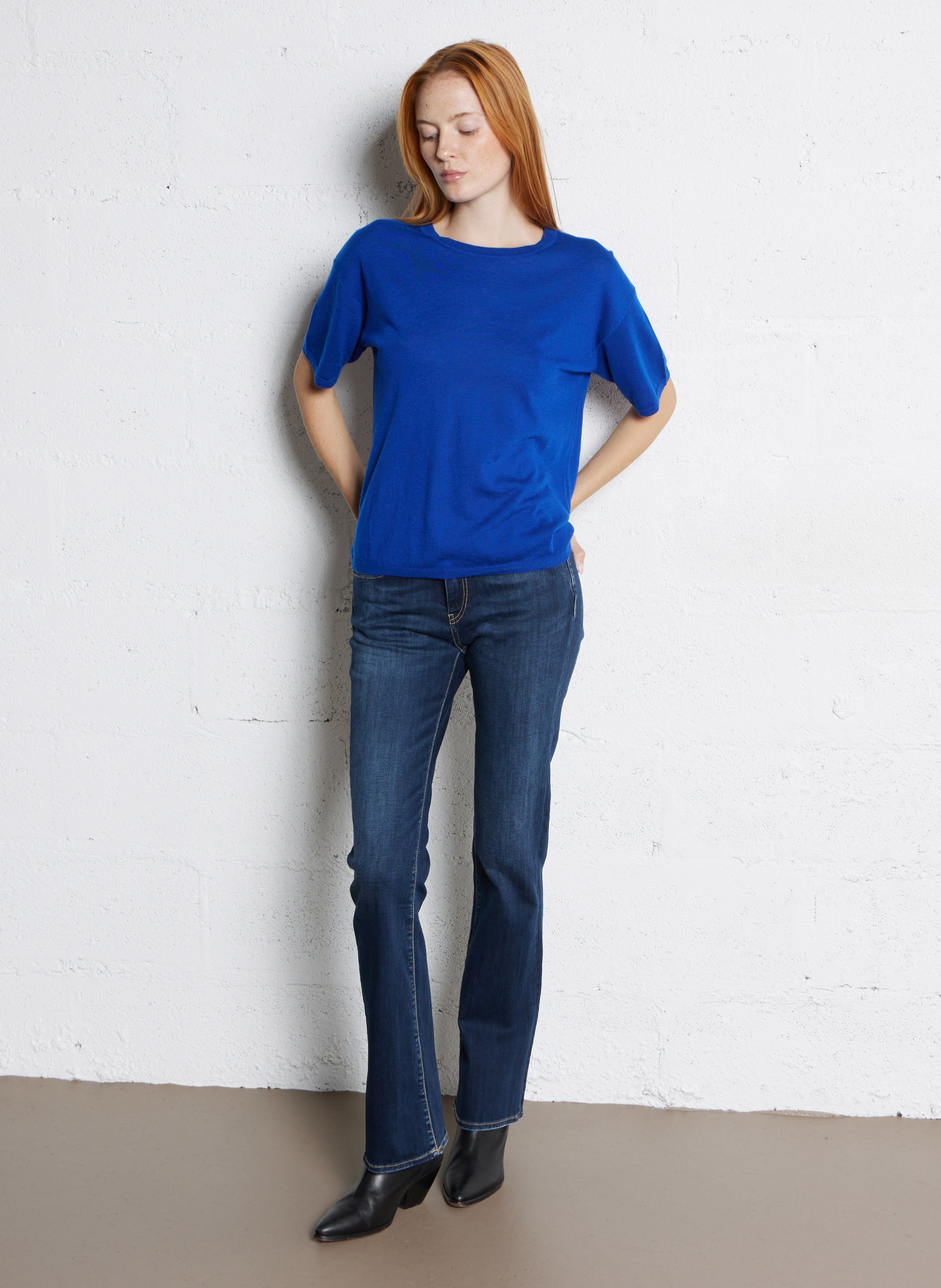 Cotton-blend bootcut jeans LE TEMPS DES CERISES Blue