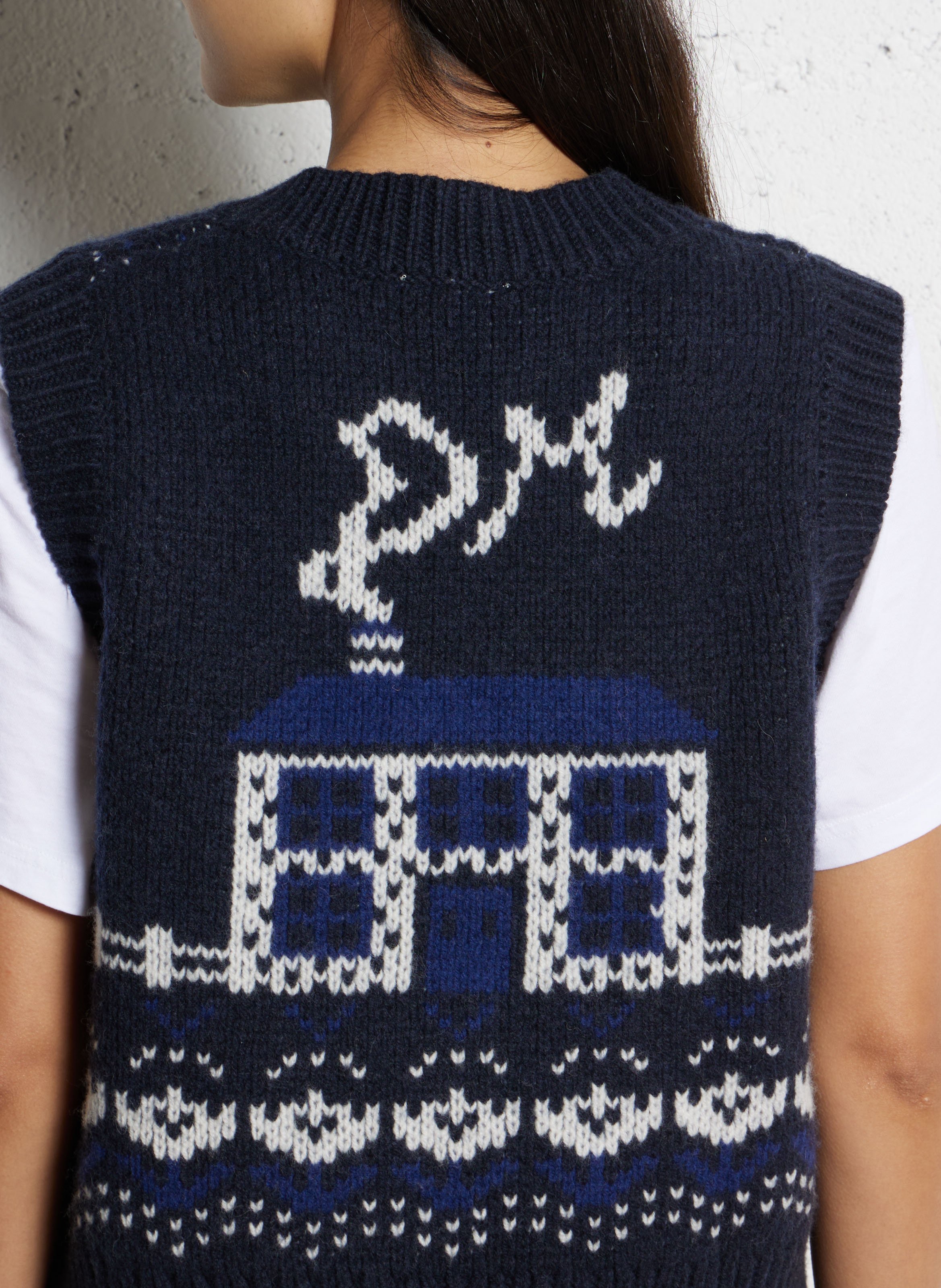 Pull col V imprimé en laine DAMSON MADDER Bleu