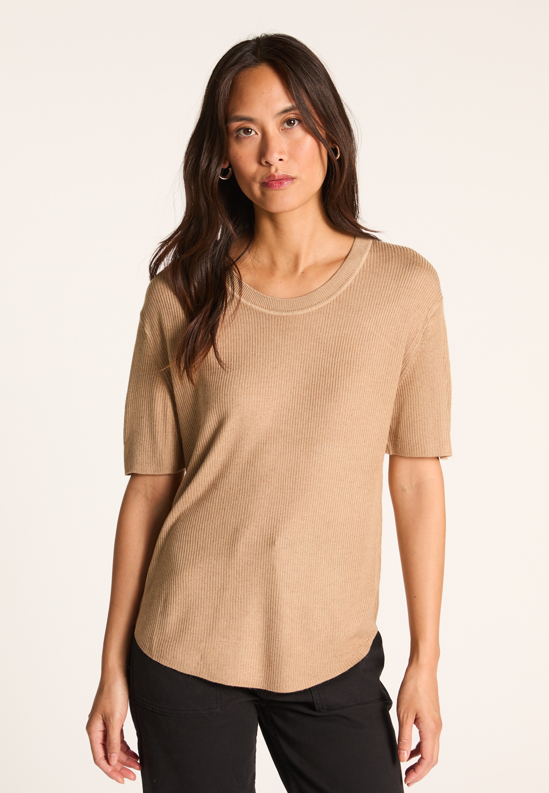 Bamboo and cashmere T-shirt MAISON MONTAGUT Brown