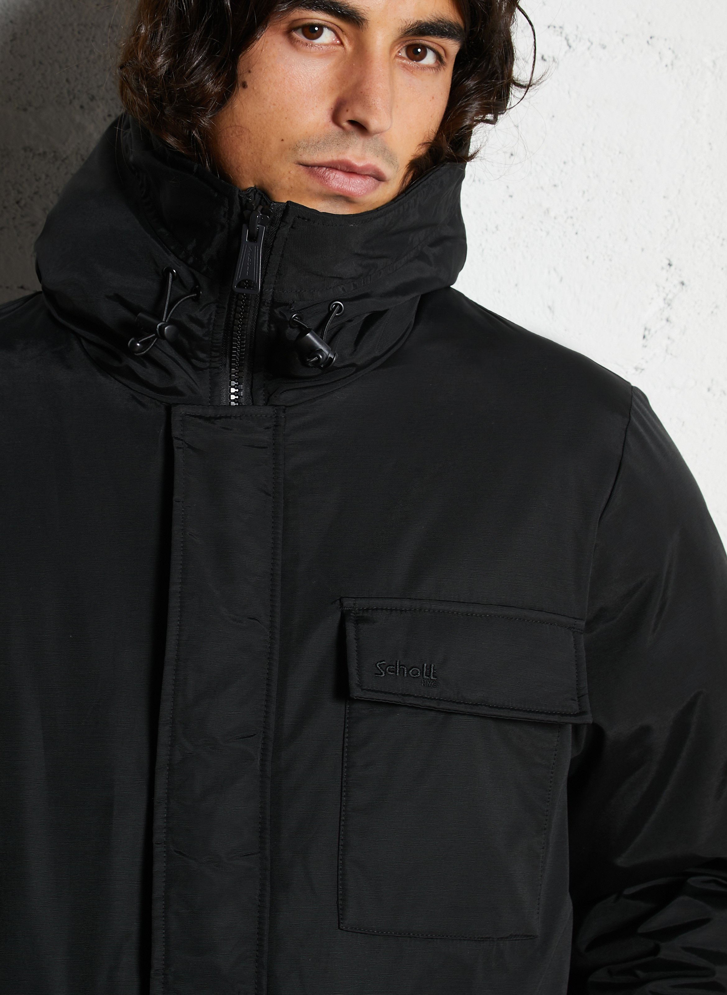 Straight hooded parka in blended cotton SCHOTT Black