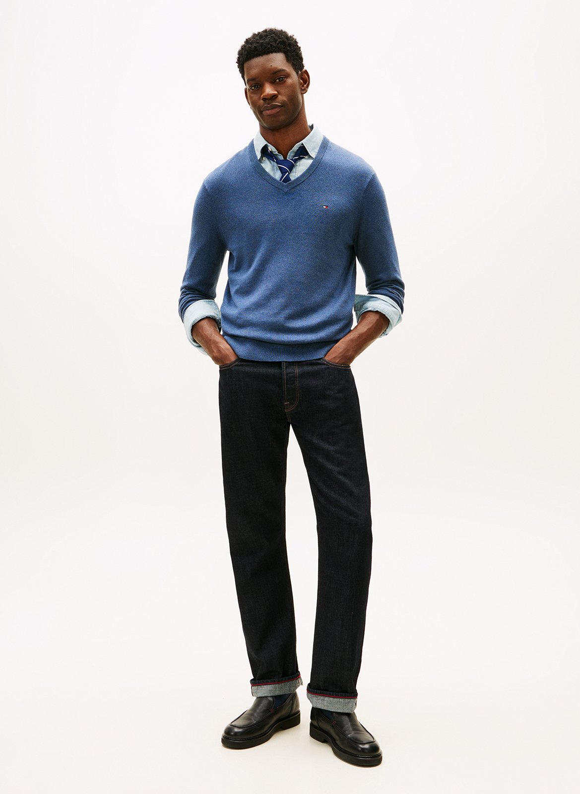 Straight V-neck cotton sweater TOMMY HILFIGER Blue