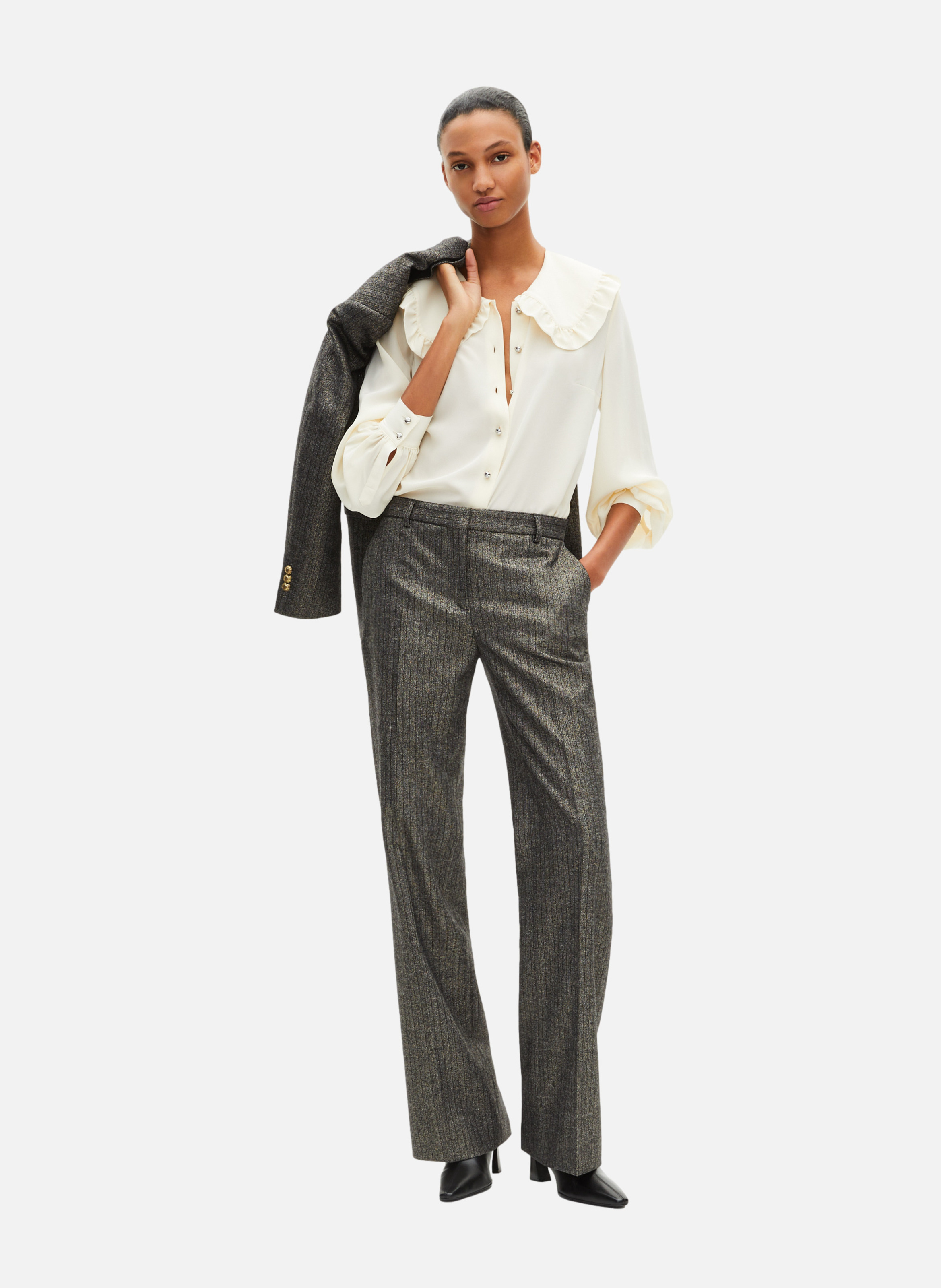 Pantalon tailleur droit à chevrons lurex THE KOOPLES Noir