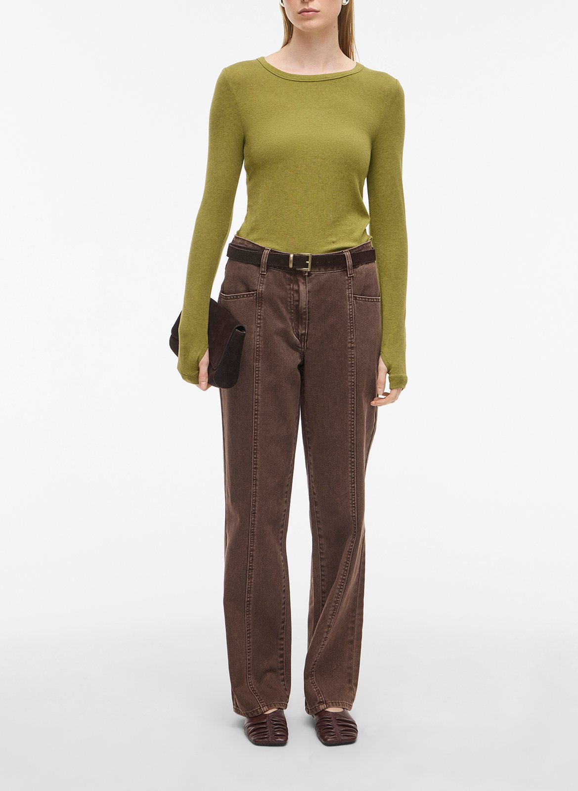 Jean droit en coton et coton recyclé ROUGE EDIT Marron