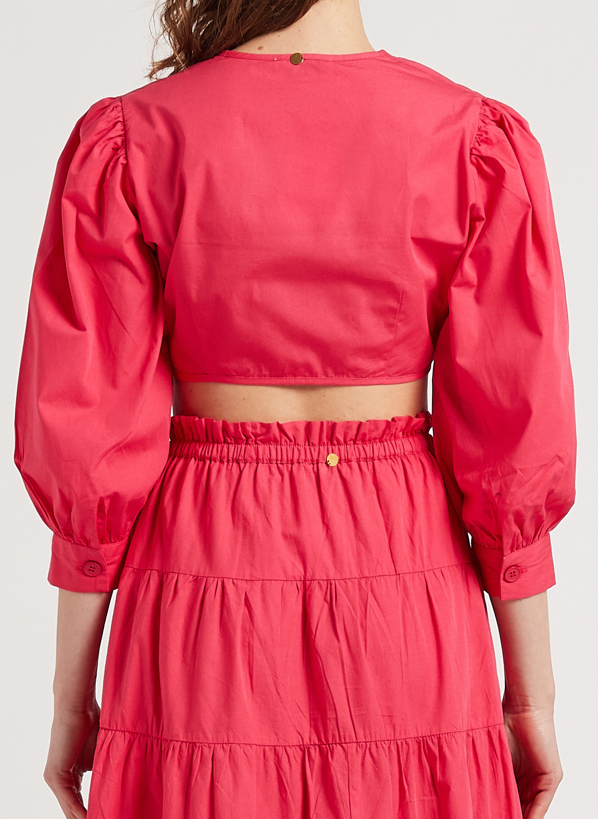 Korte, katoenen knooptop met ballonmouwen ANTIK BATIK Rood