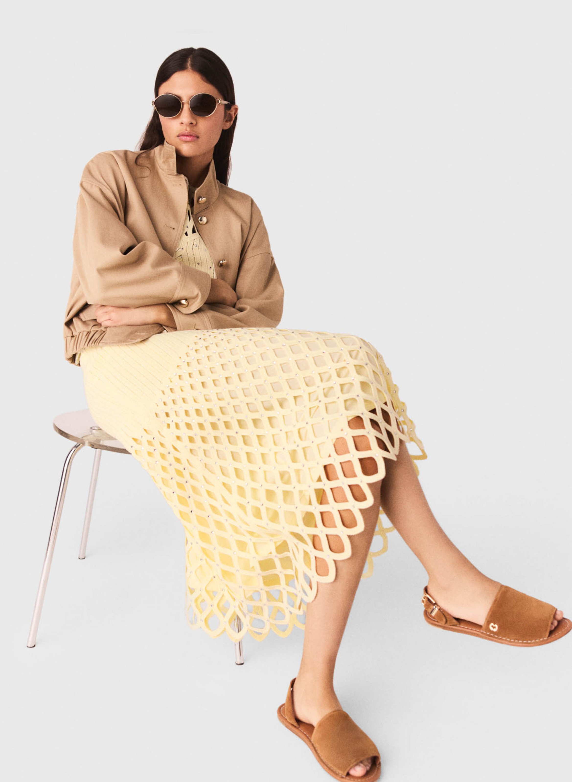 Halflange, opengewerkte rok MAJE Geel