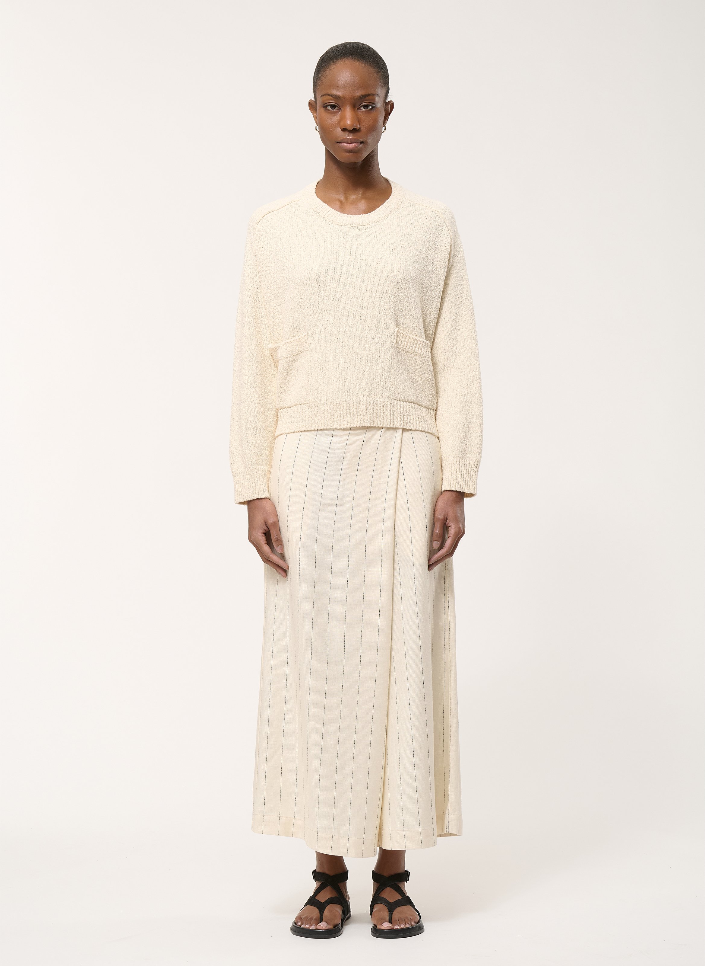 Pull oversize col rond en coton mélangé HUMILITY Beige