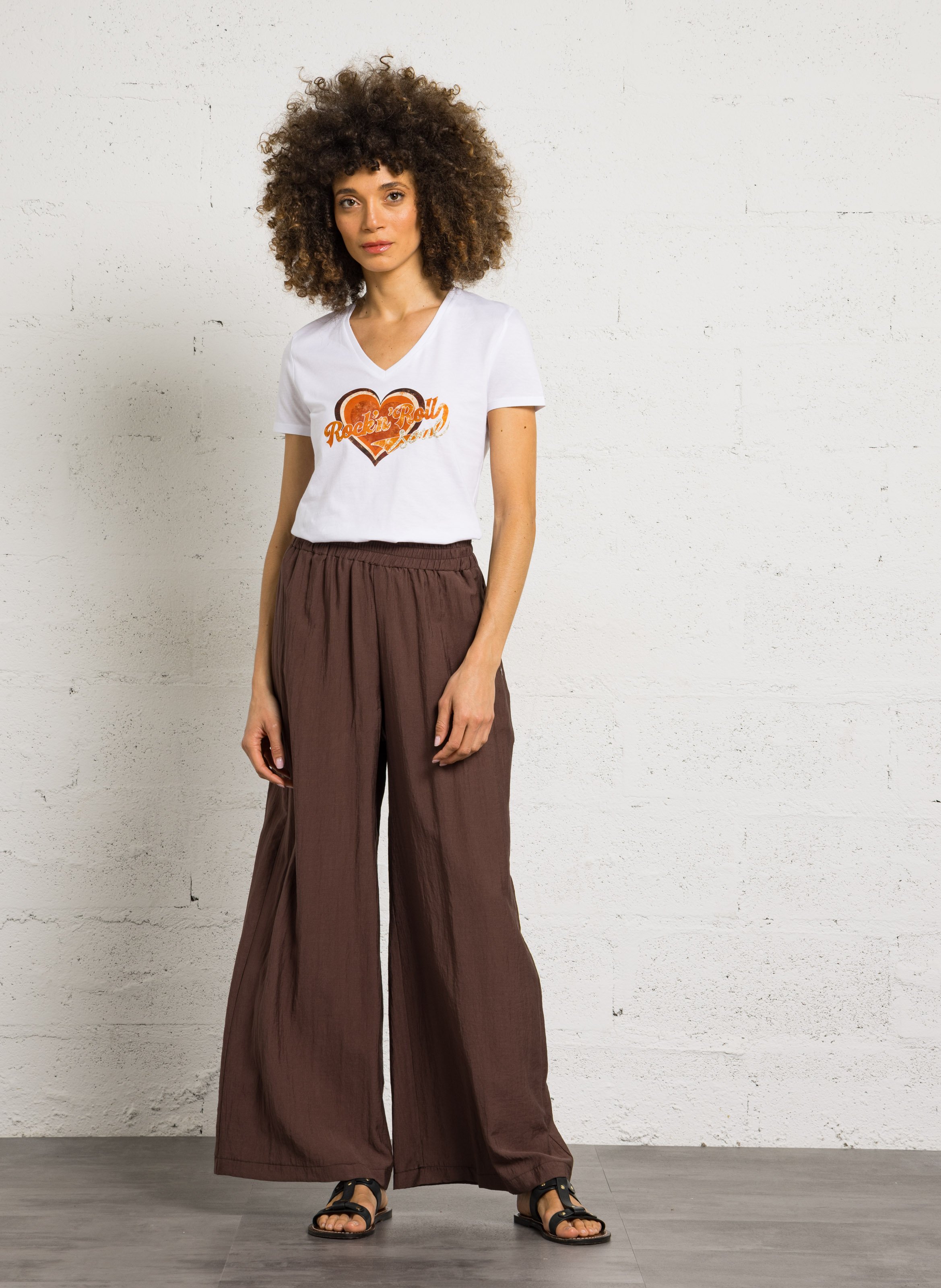 Tee-shirt cintré col V sérigraphié en coton PLEASE Blanc