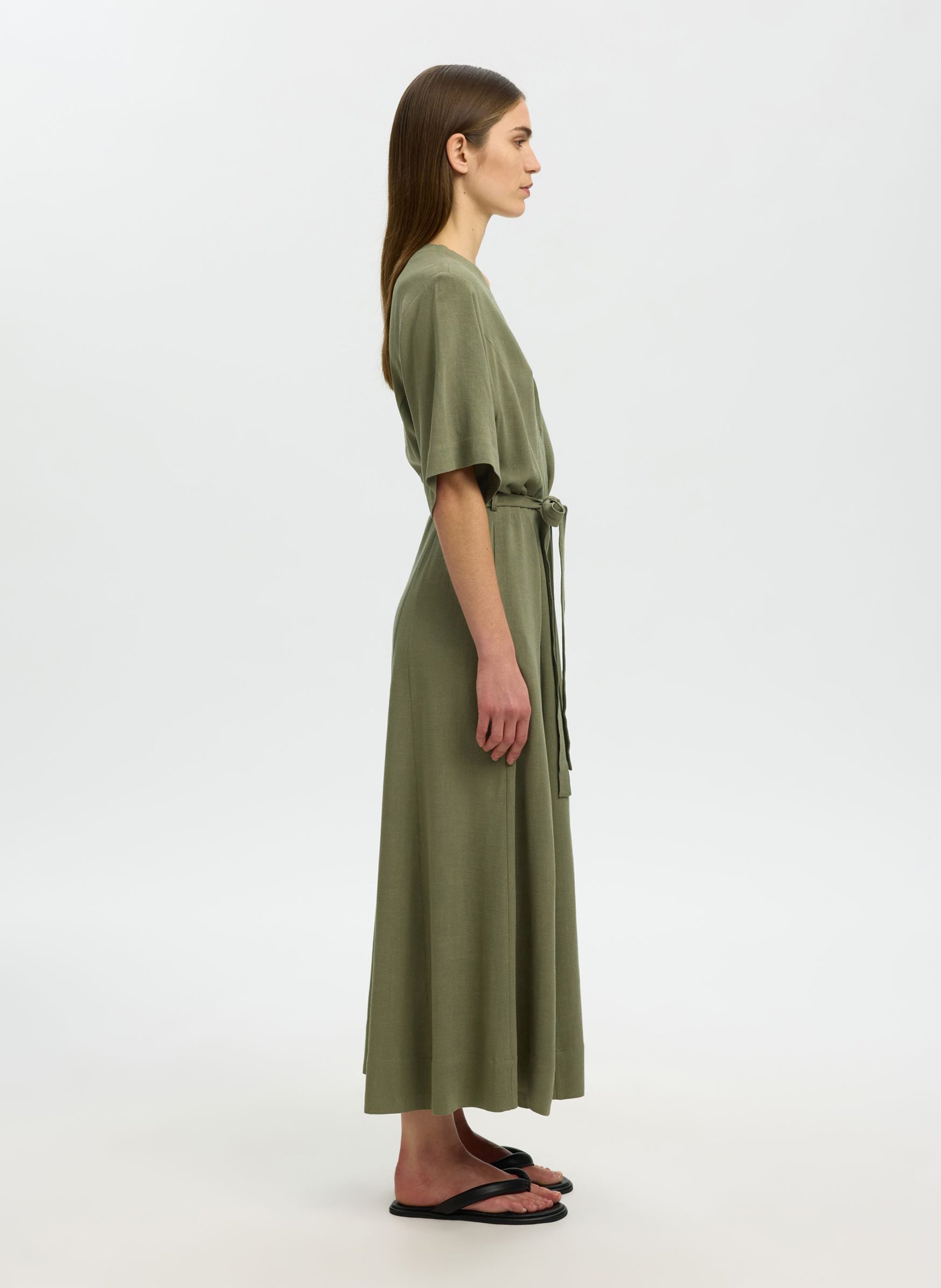 Long V-neck dress SELECTED Green