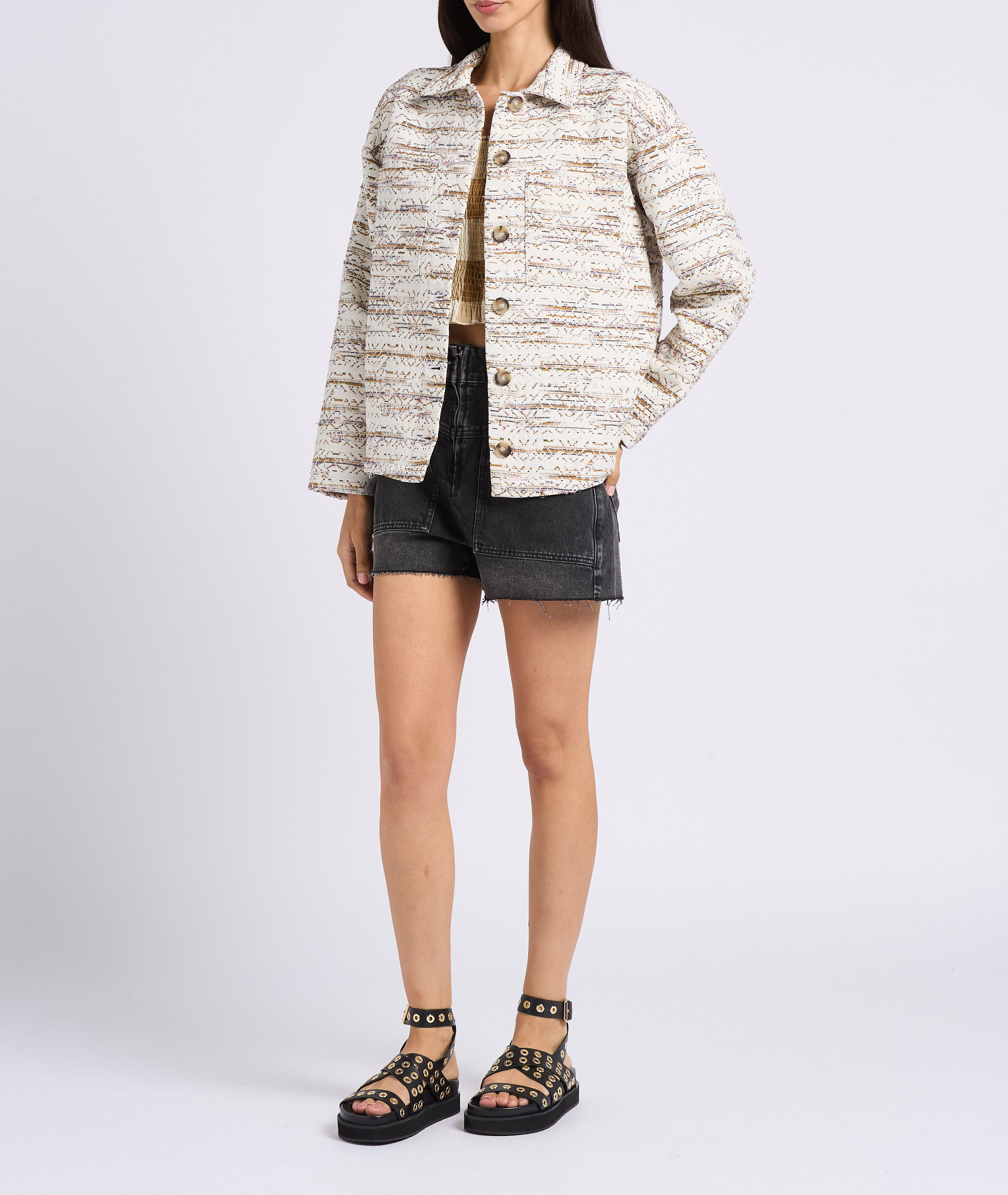 Top de algodón fruncido mezclado Marron