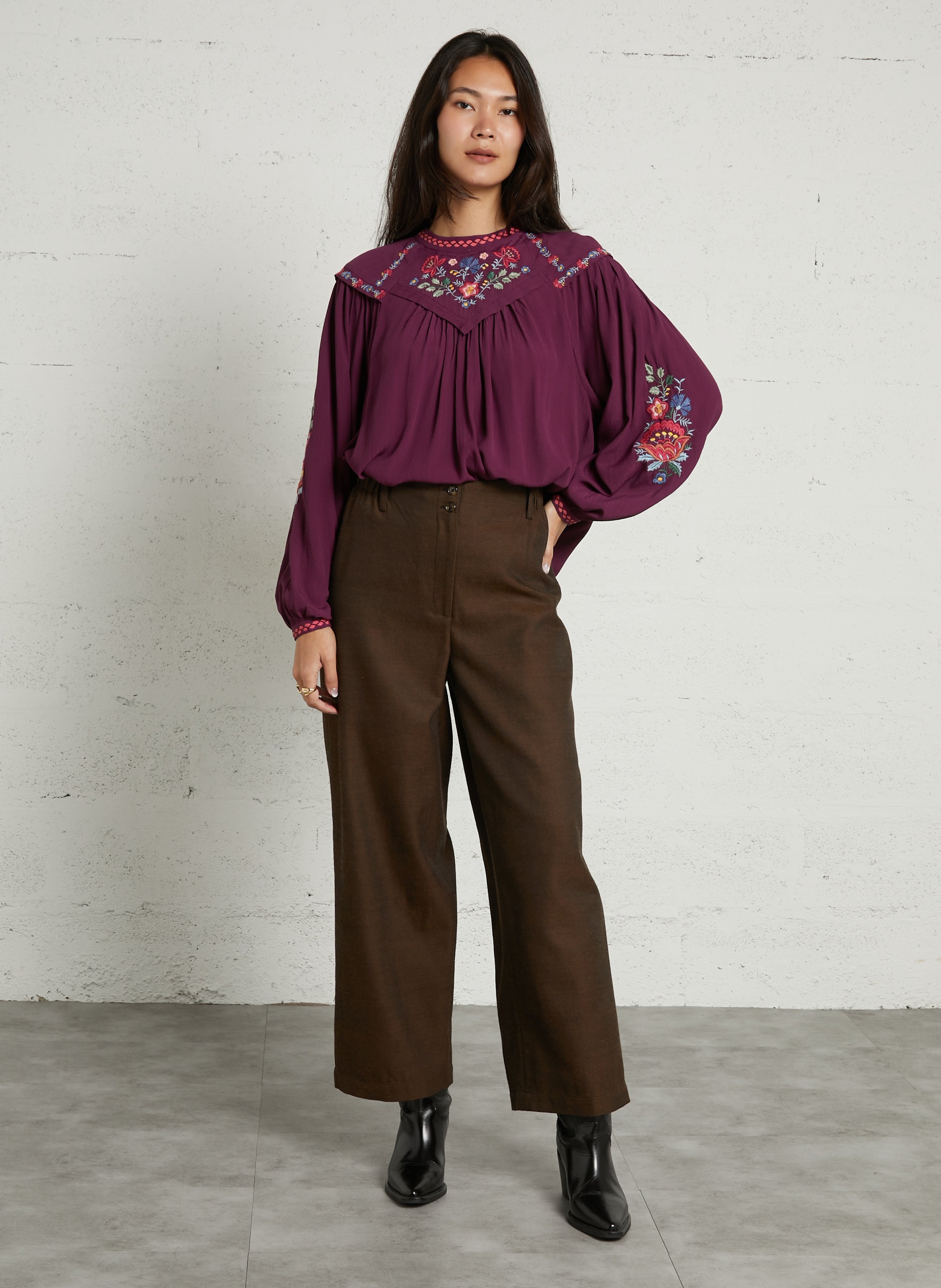 Blouse droite col rond brodé LOUISE MISHA Rouge