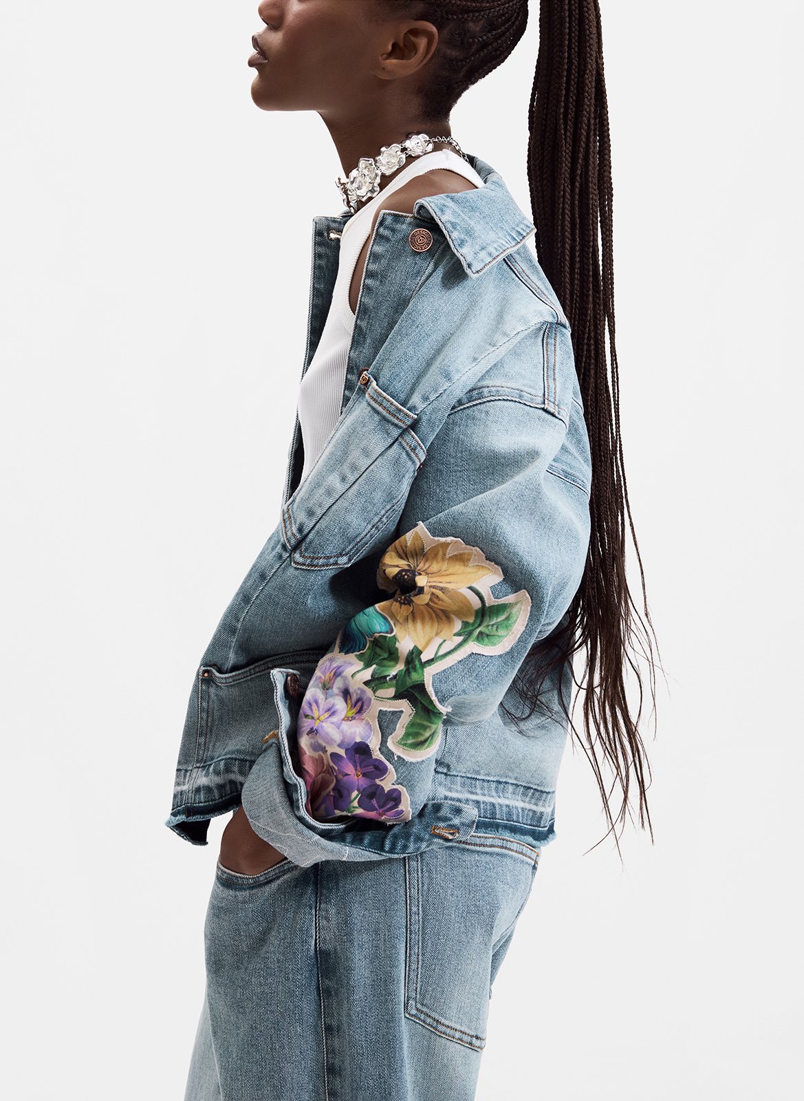 Oversized cotton-blend jacket with classic collar DESIGUAL Blue