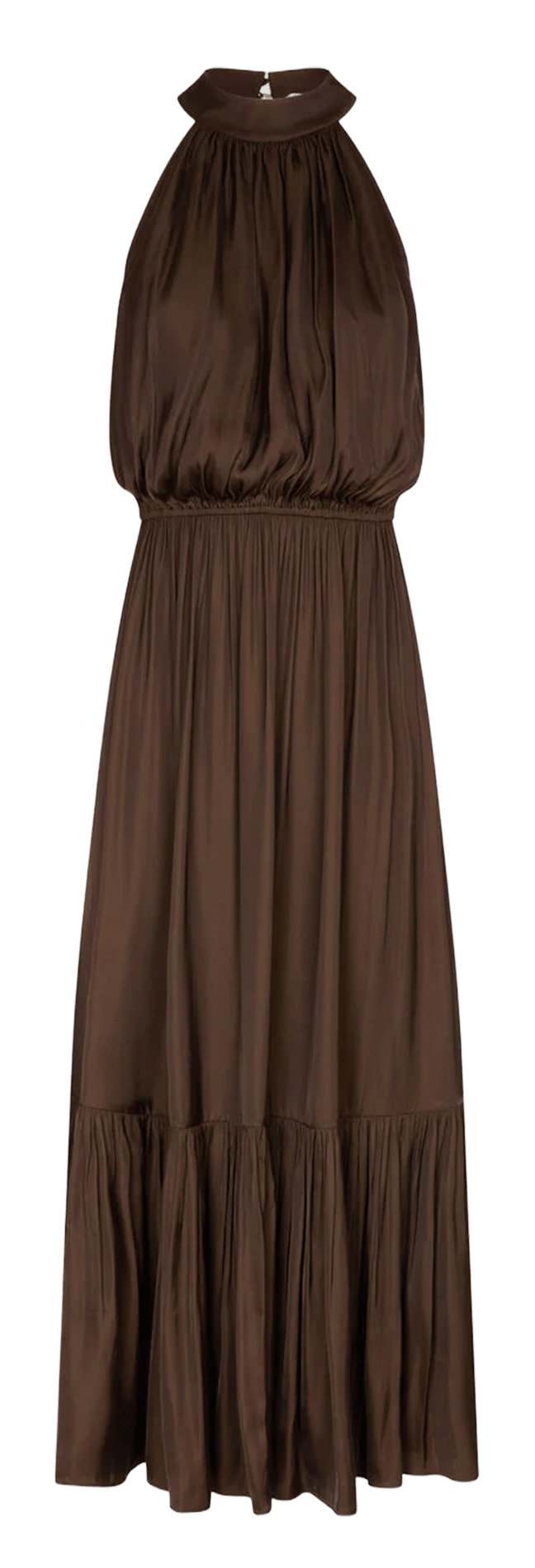 Long flared crew-neck dress 222-RAMAGE Choco