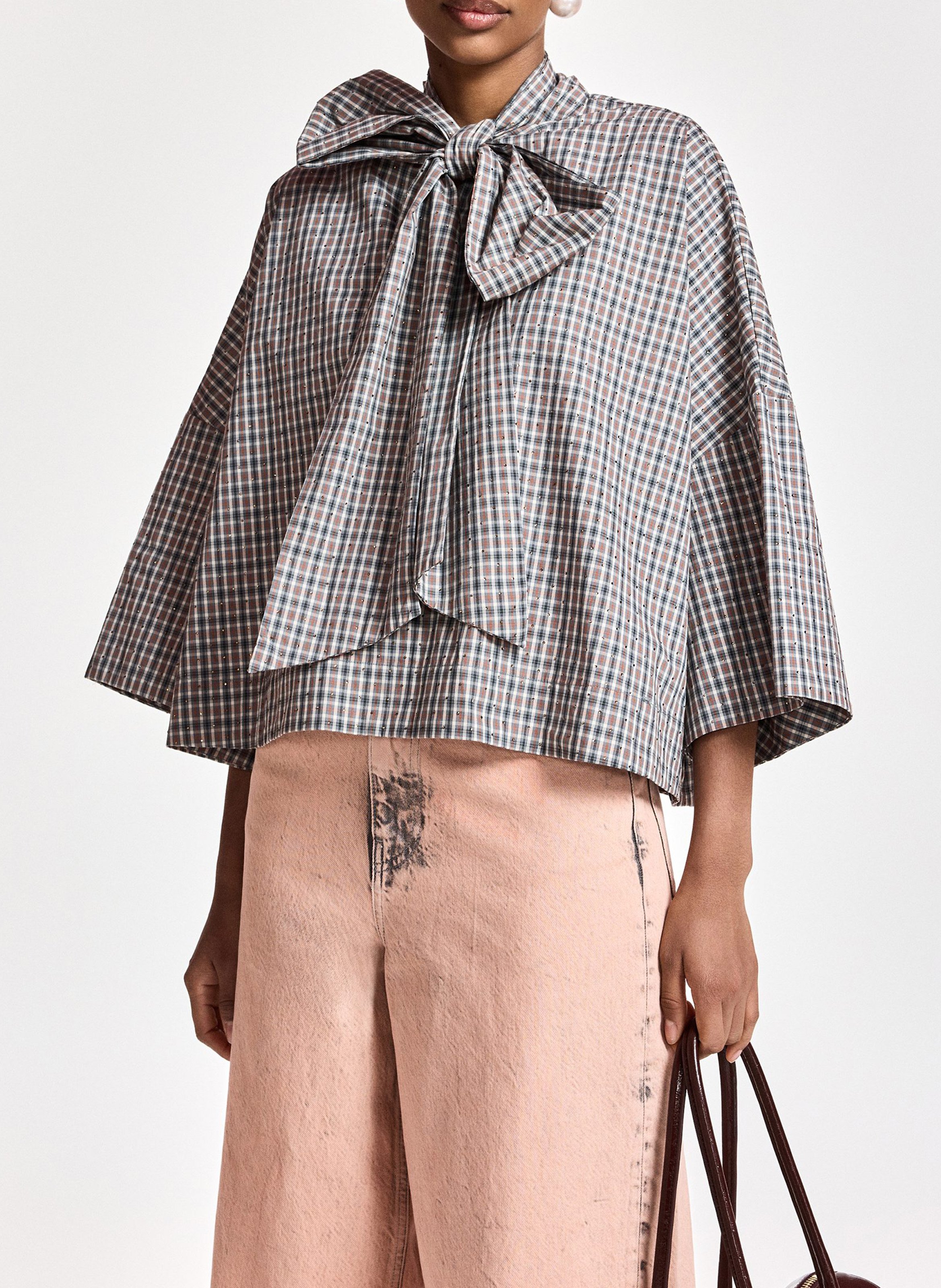 Oversize cotton collar lavallière top ESSENTIEL ANTWERP Grey