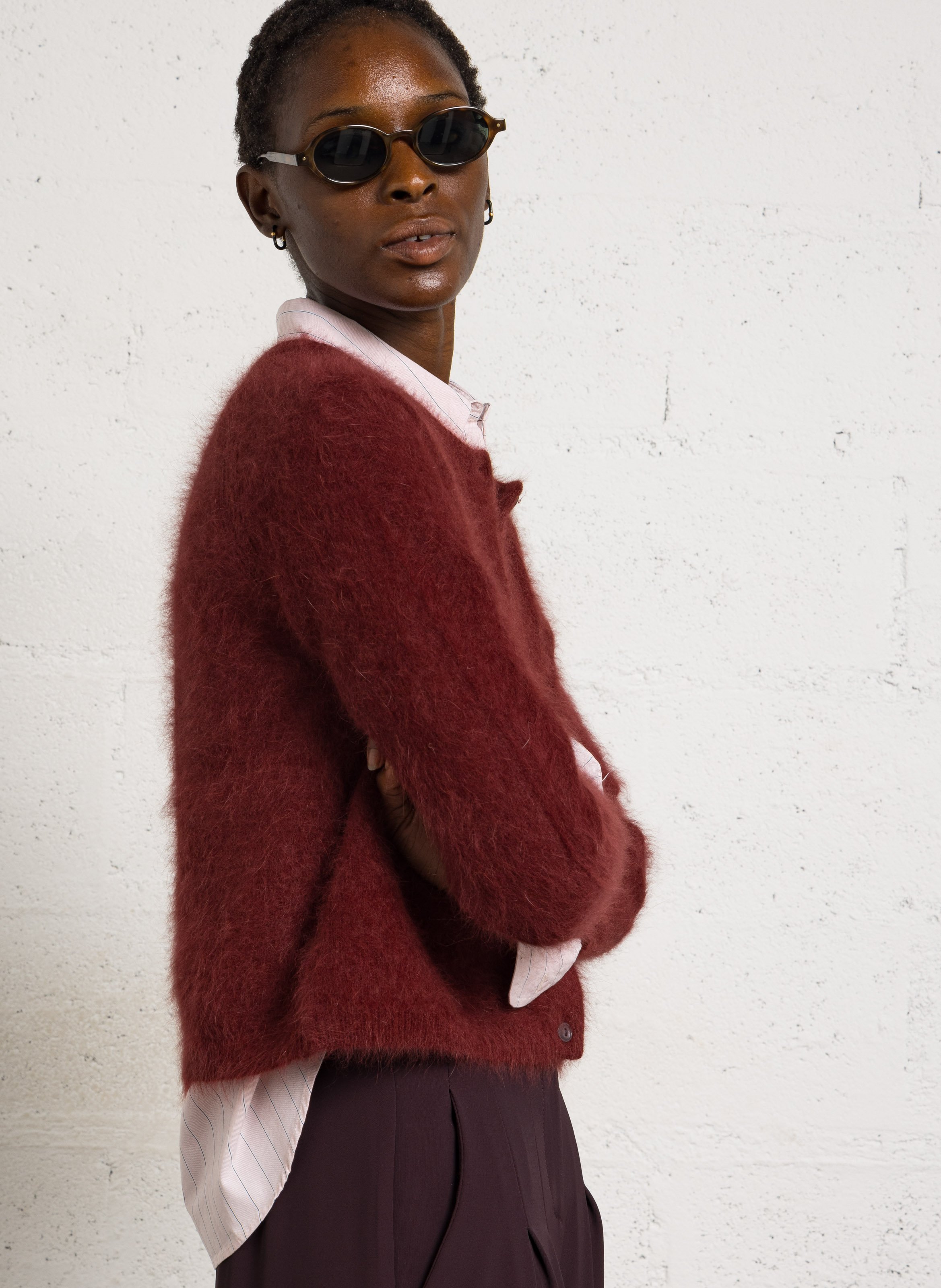 Gilet ample col rond en angora mélangé BELLEROSE Rouge