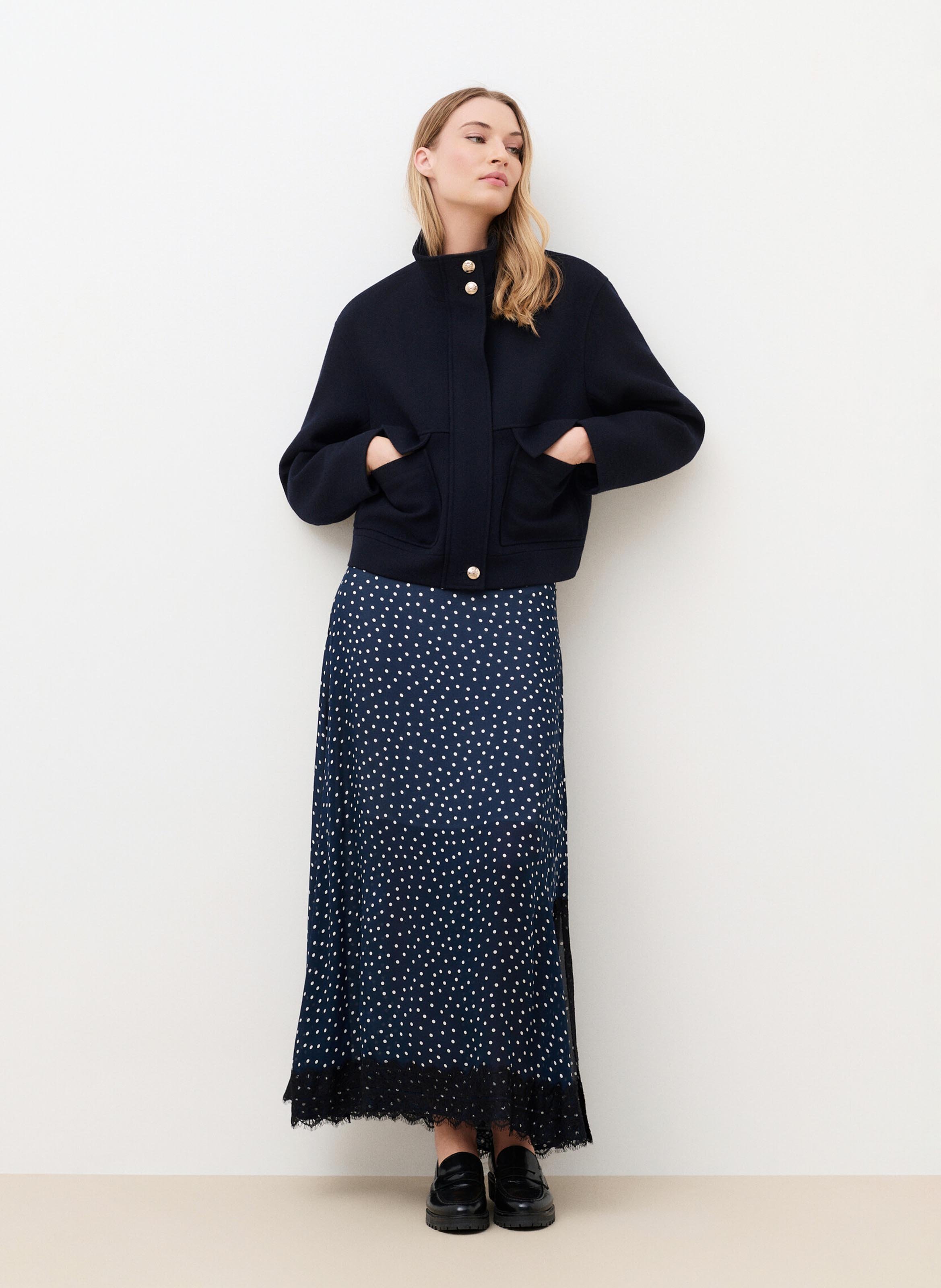 High-neck wool-blend coat CAROLL Blue