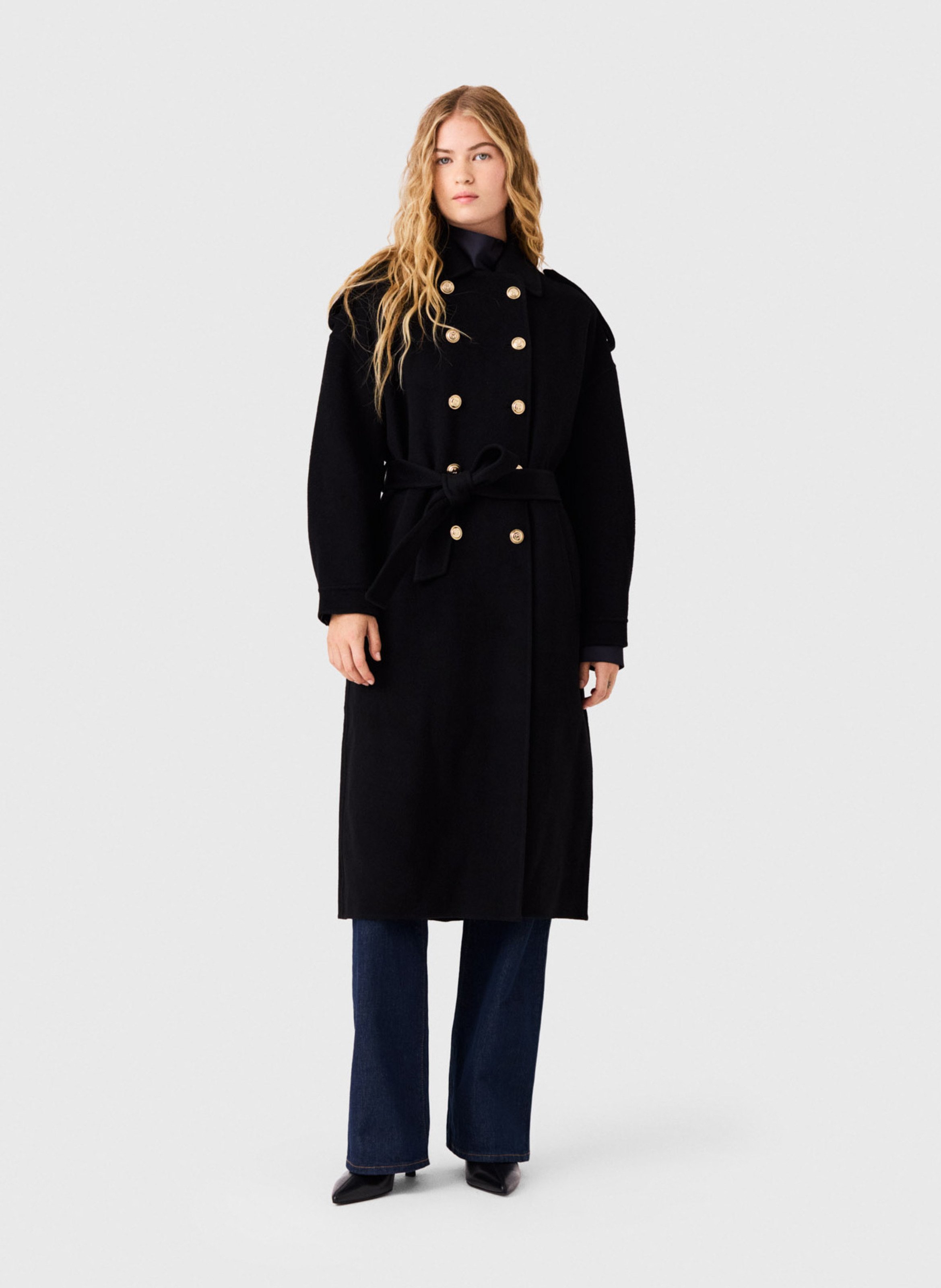 Manteau col classique en laine mélangée MAJE Noir