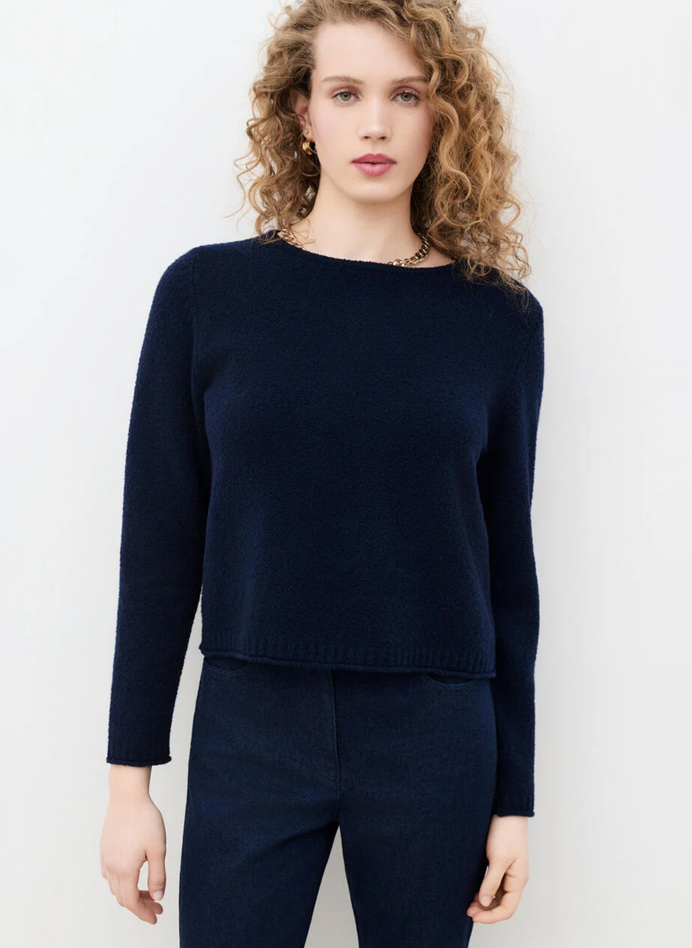 Straight cut boat neck solid color sweater CAROLL Blue