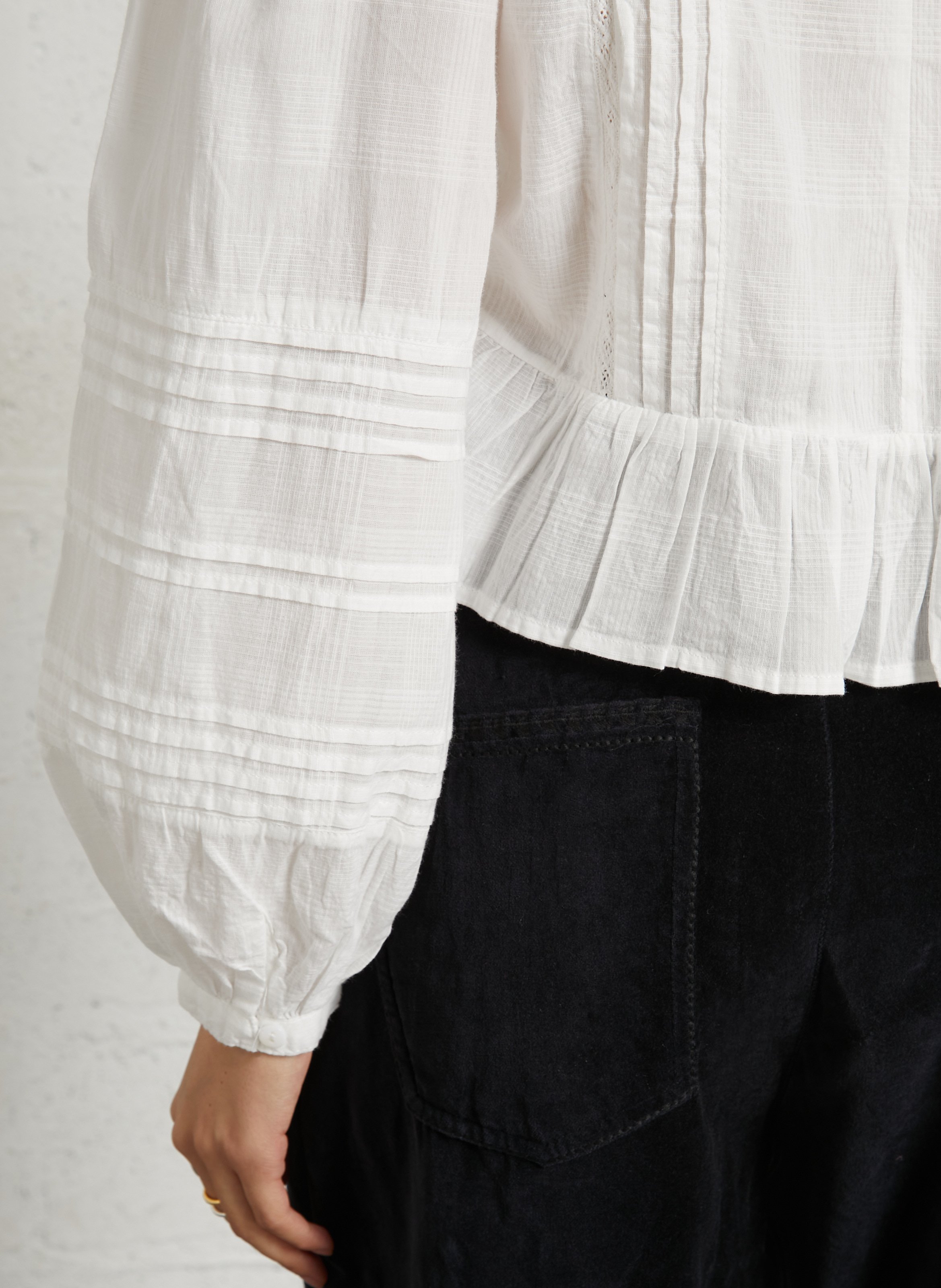 Blouse droite à broderie en coton MAISON HOTEL Blanc