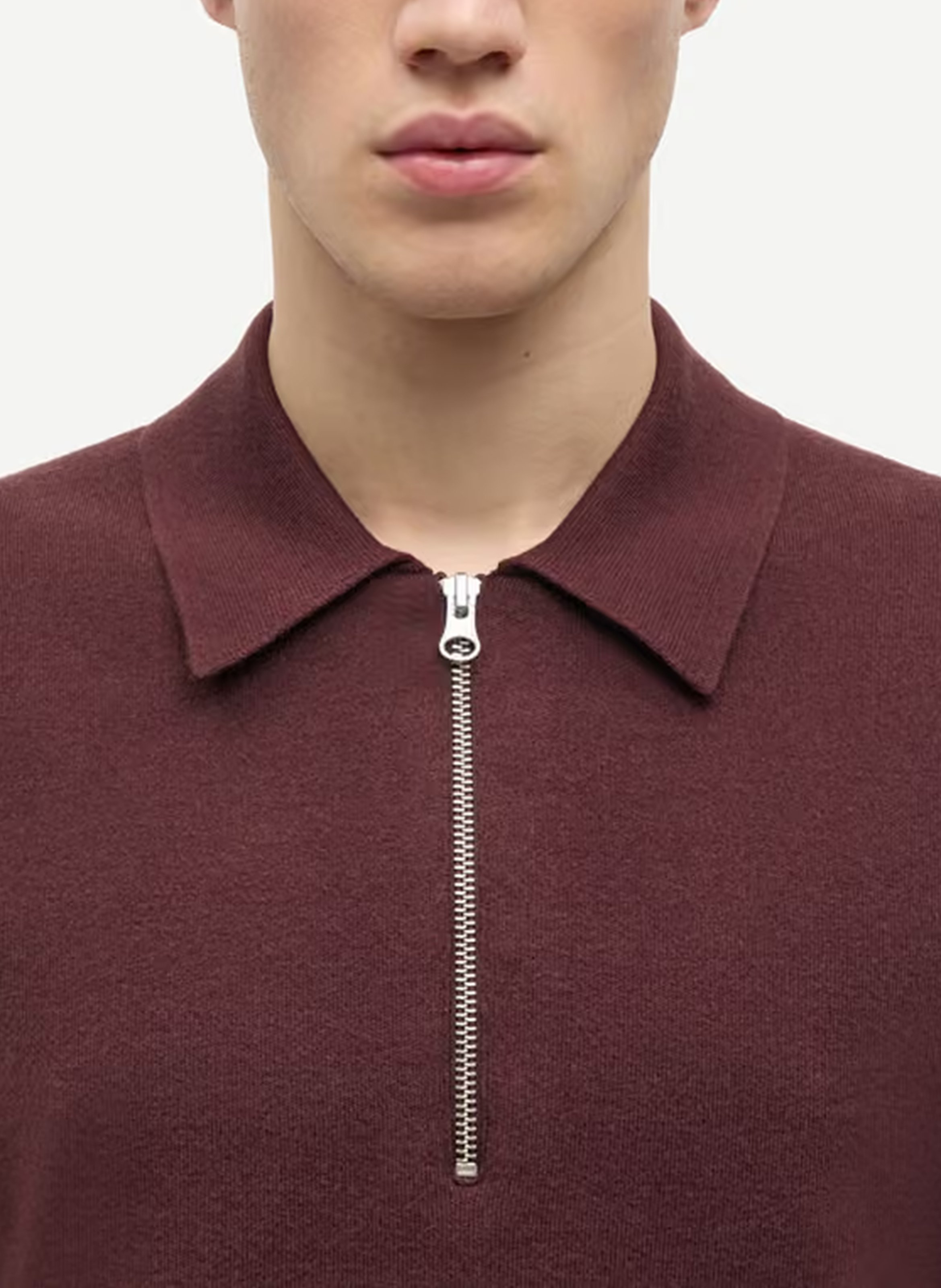 Straight-fit zip-neck polo sweater SAMSOE SAMSOE Brown