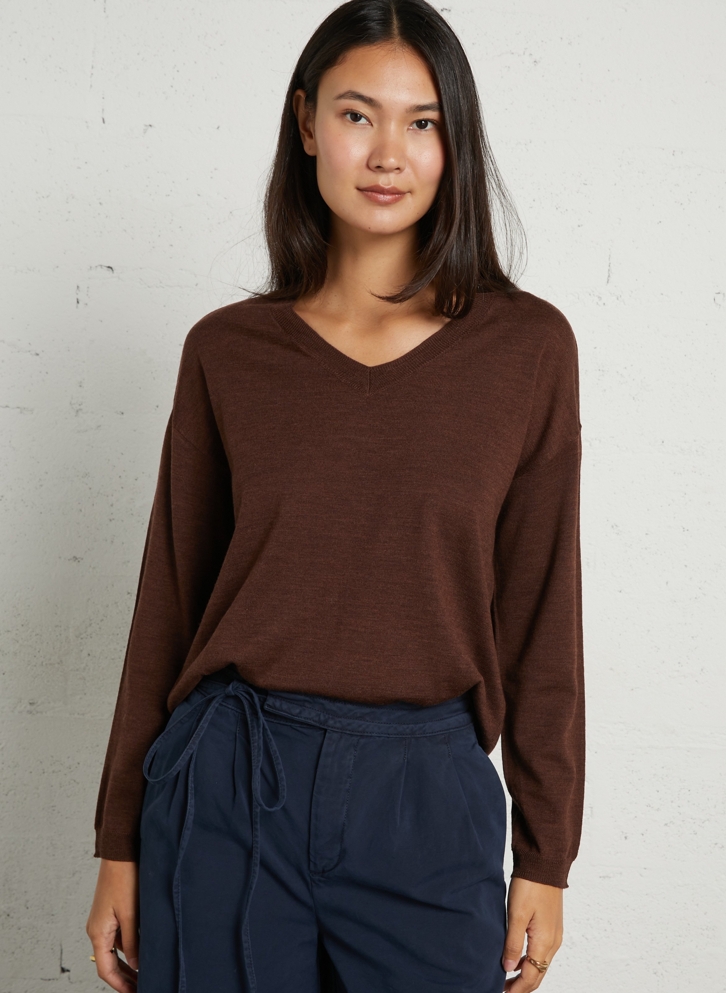 Gerader Wollpullover mit V-Ausschnitt SUD EXPRESS Braun