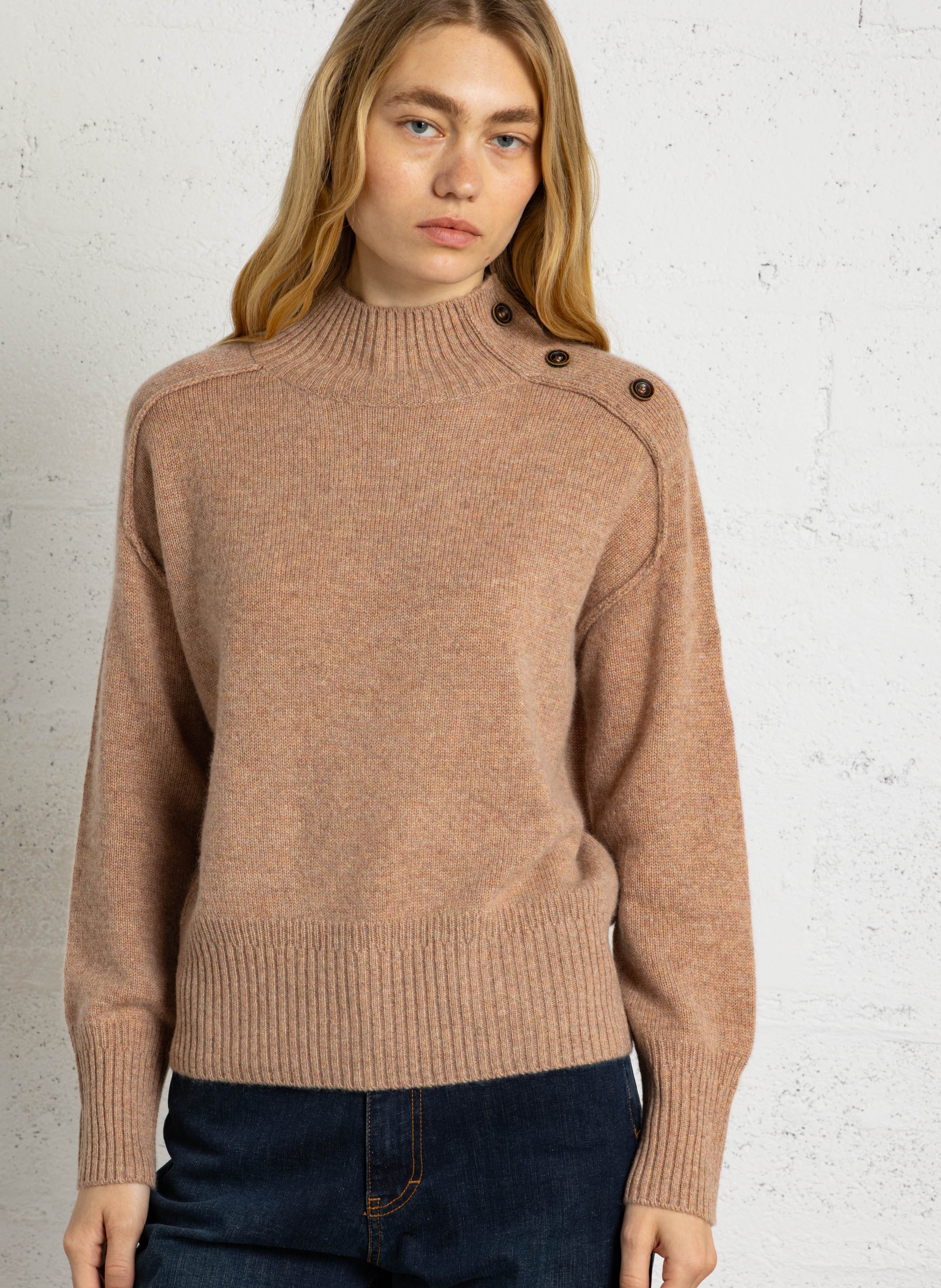 Pull droit col montant en cachemire MAISON 123 Rose