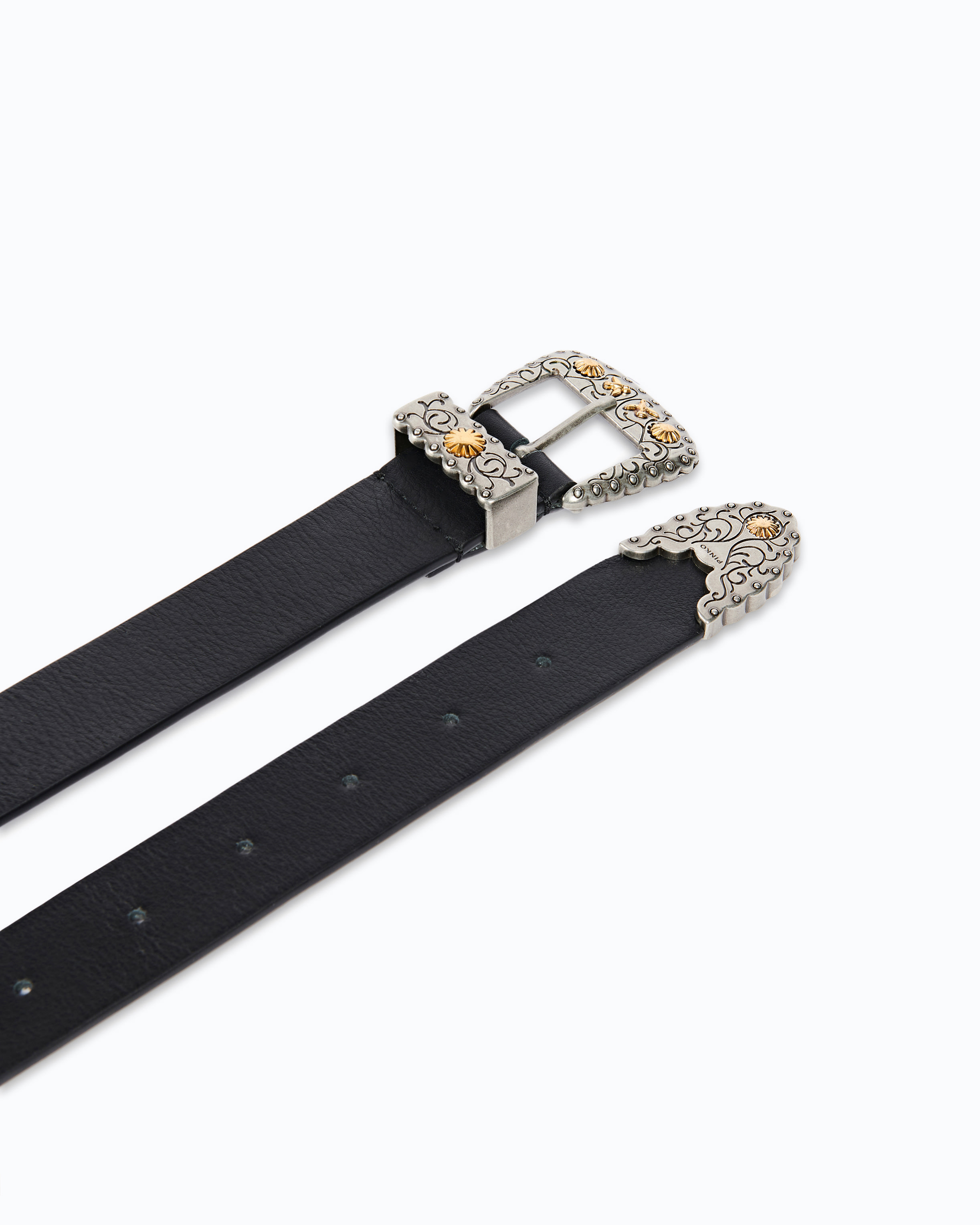 Western leather belt with storage pockets, 3 cm PINKO Black