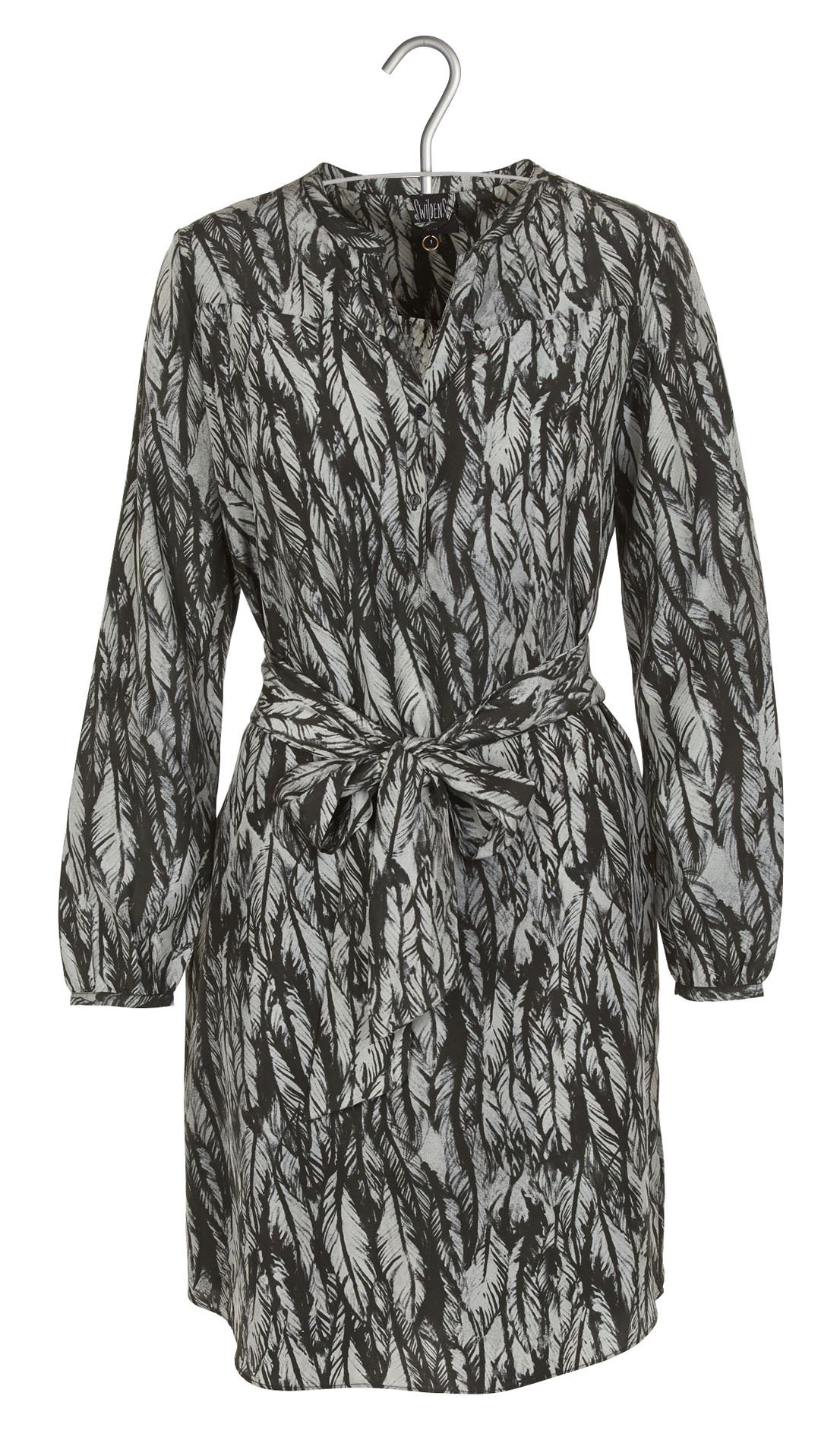 Robe courte décolletée et imprimée en soie Pyramid SWILDENS Noir