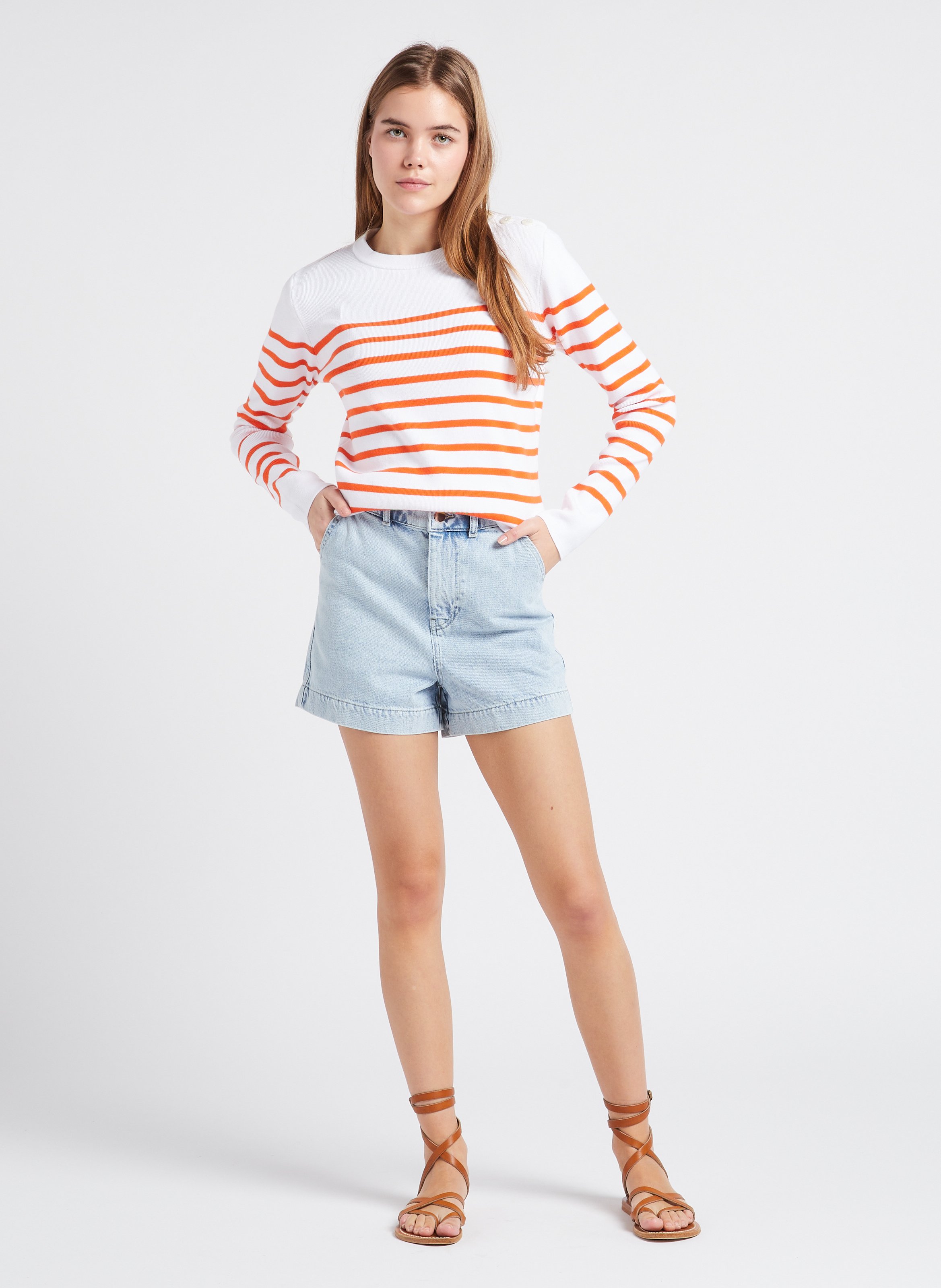 Short droit taille haute en coton INDEE Bleu