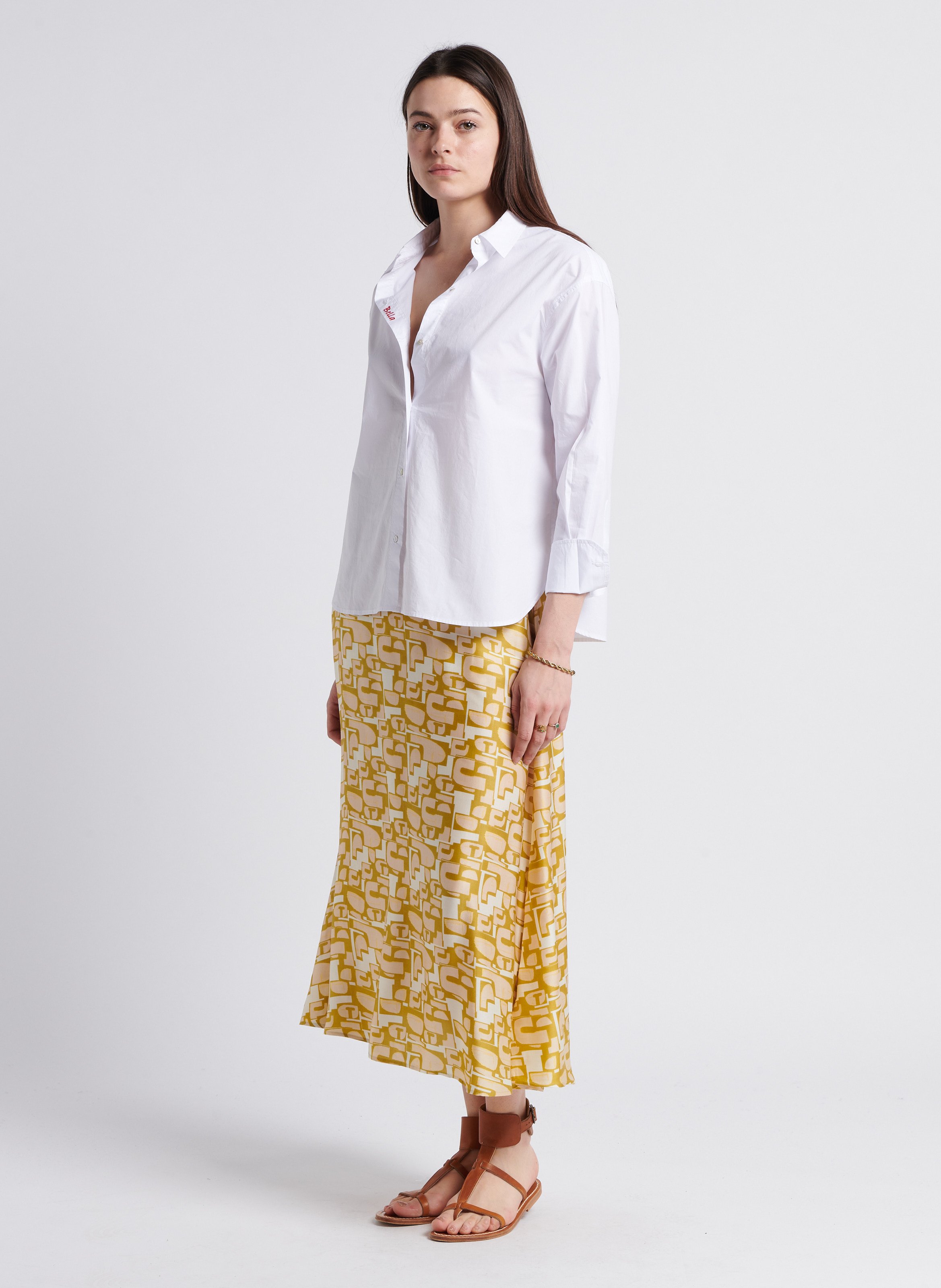 Embroidered straight-cut cotton poplin shirt BELLA JONES White