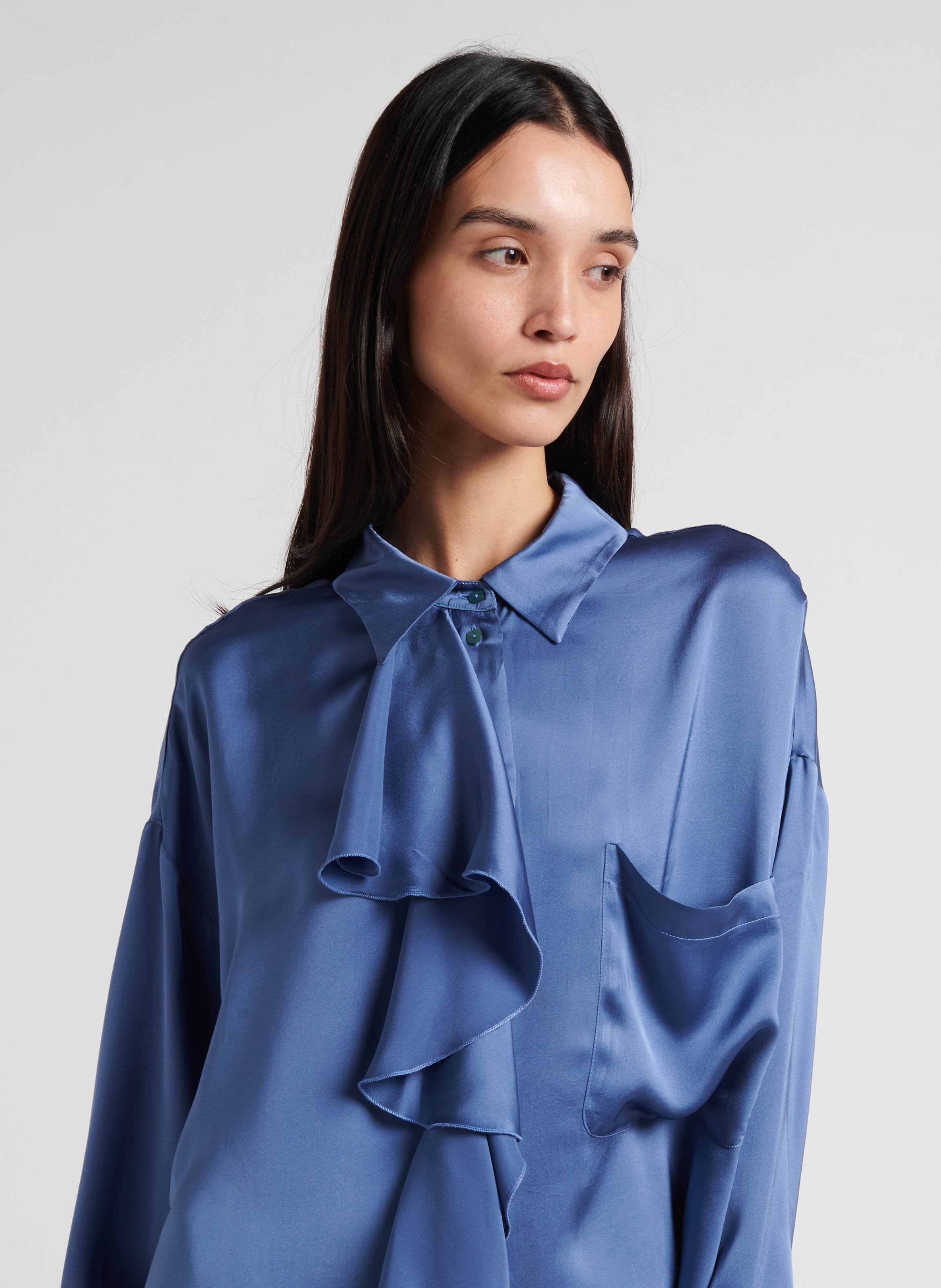 Chemise droite à volants en soie MOMONI Blanc