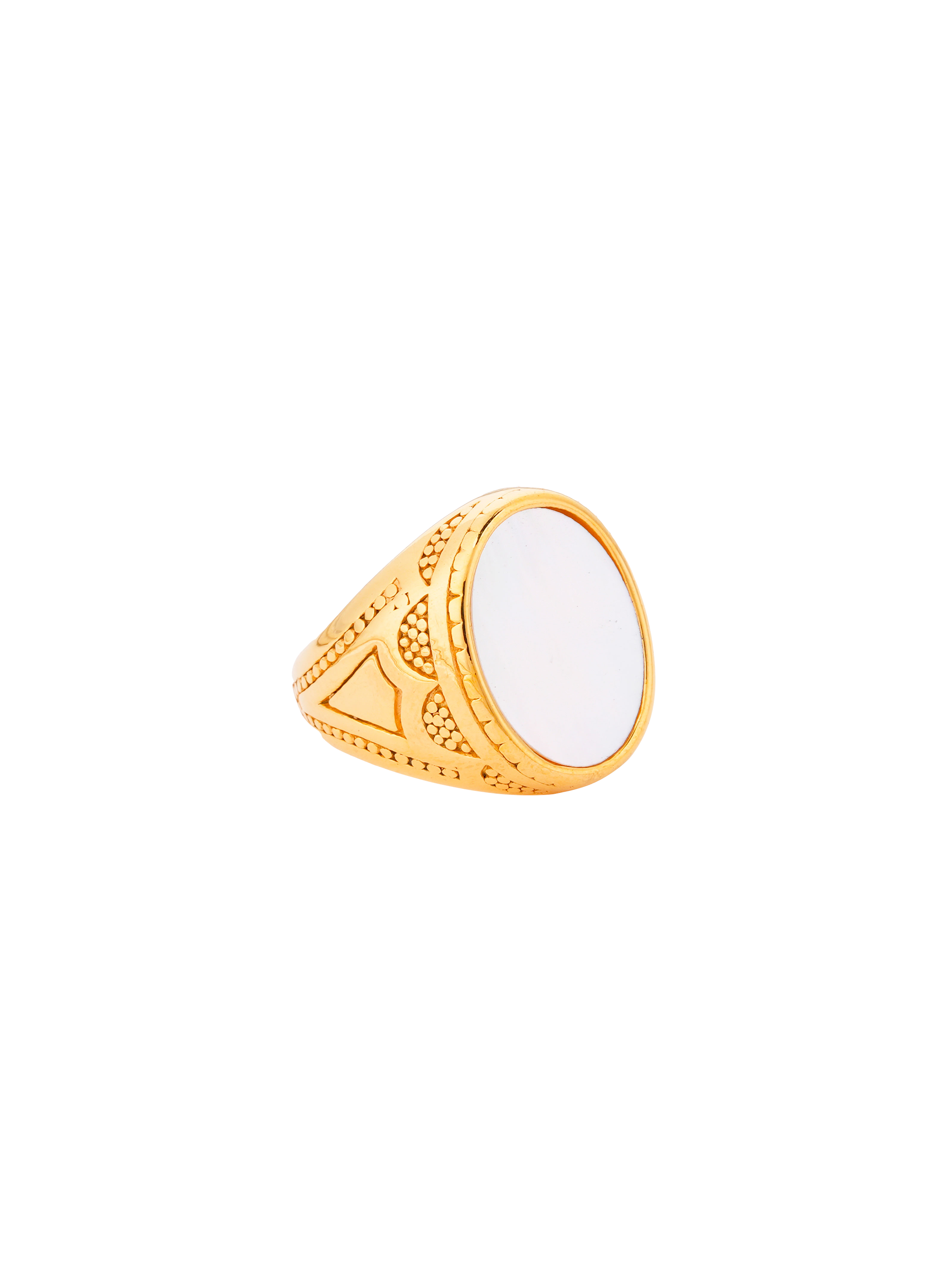 Ring with oval white mother-of-pearl cabochon in stainless steel HIPANEMA Golden