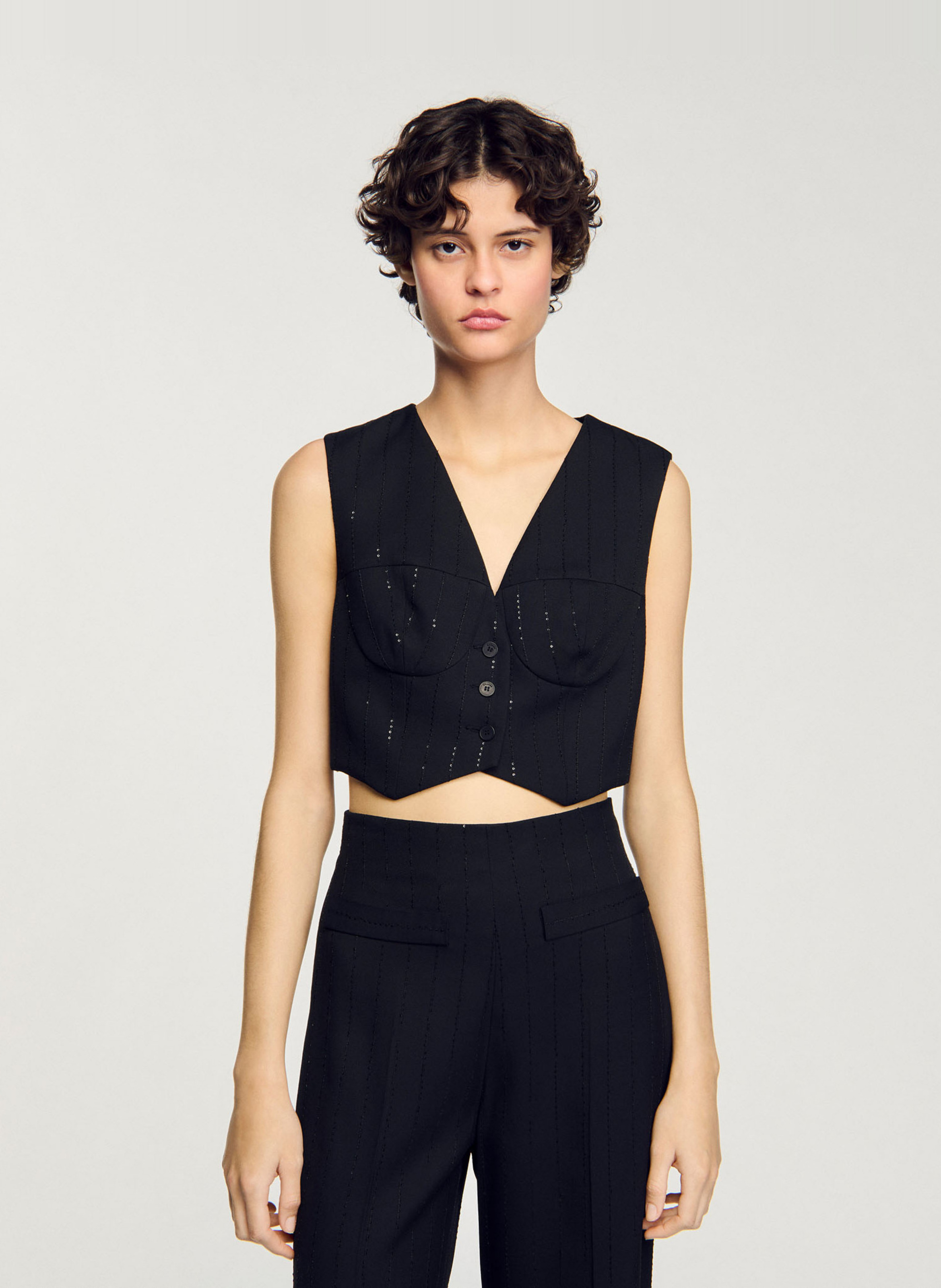 Veston de costume rayé à sequins SANDRO Noir